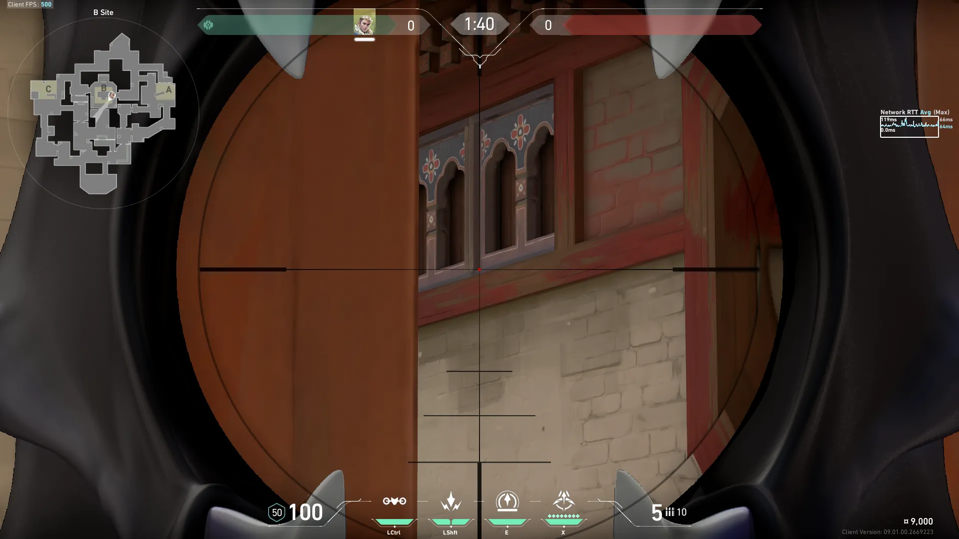 Sova Recon Bolt on Haven Defense Site A — step 2 of 4: Aim — line up the shot