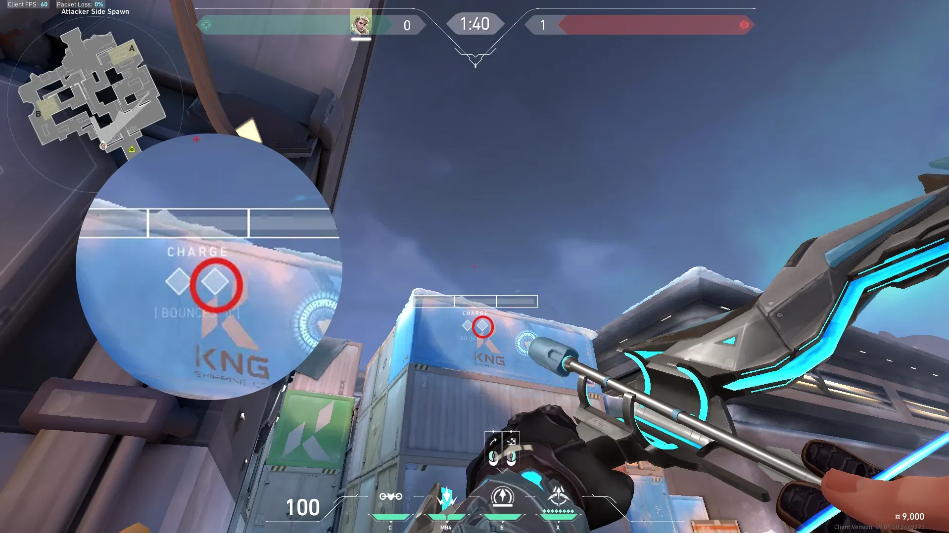 Sova Recon Bolt on Icebox Attack Site A — step 2 of 3: Aim — line up the shot