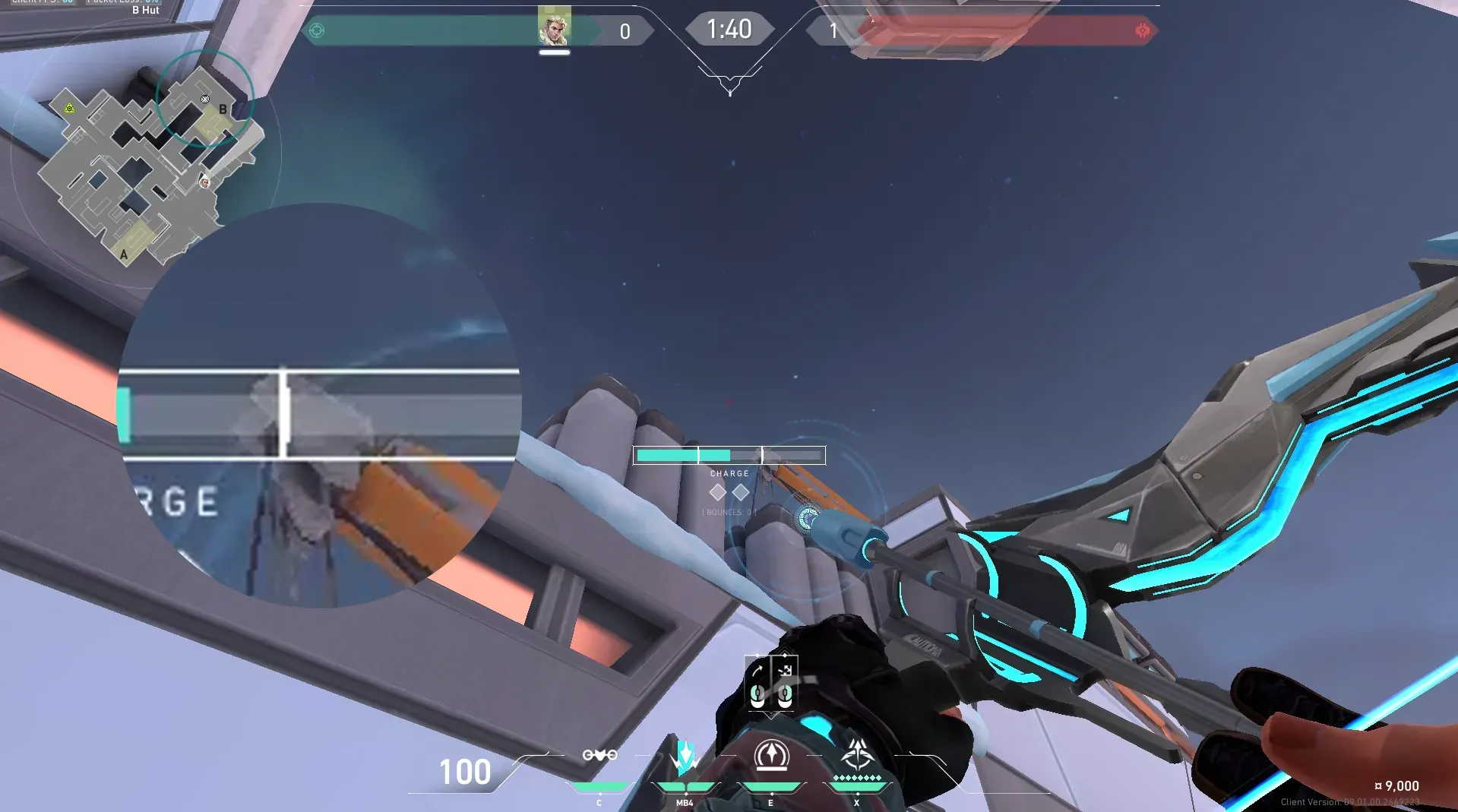 Sova Recon Bolt on Icebox Defense Site B — step 2 of 3: Aim — line up the shot
