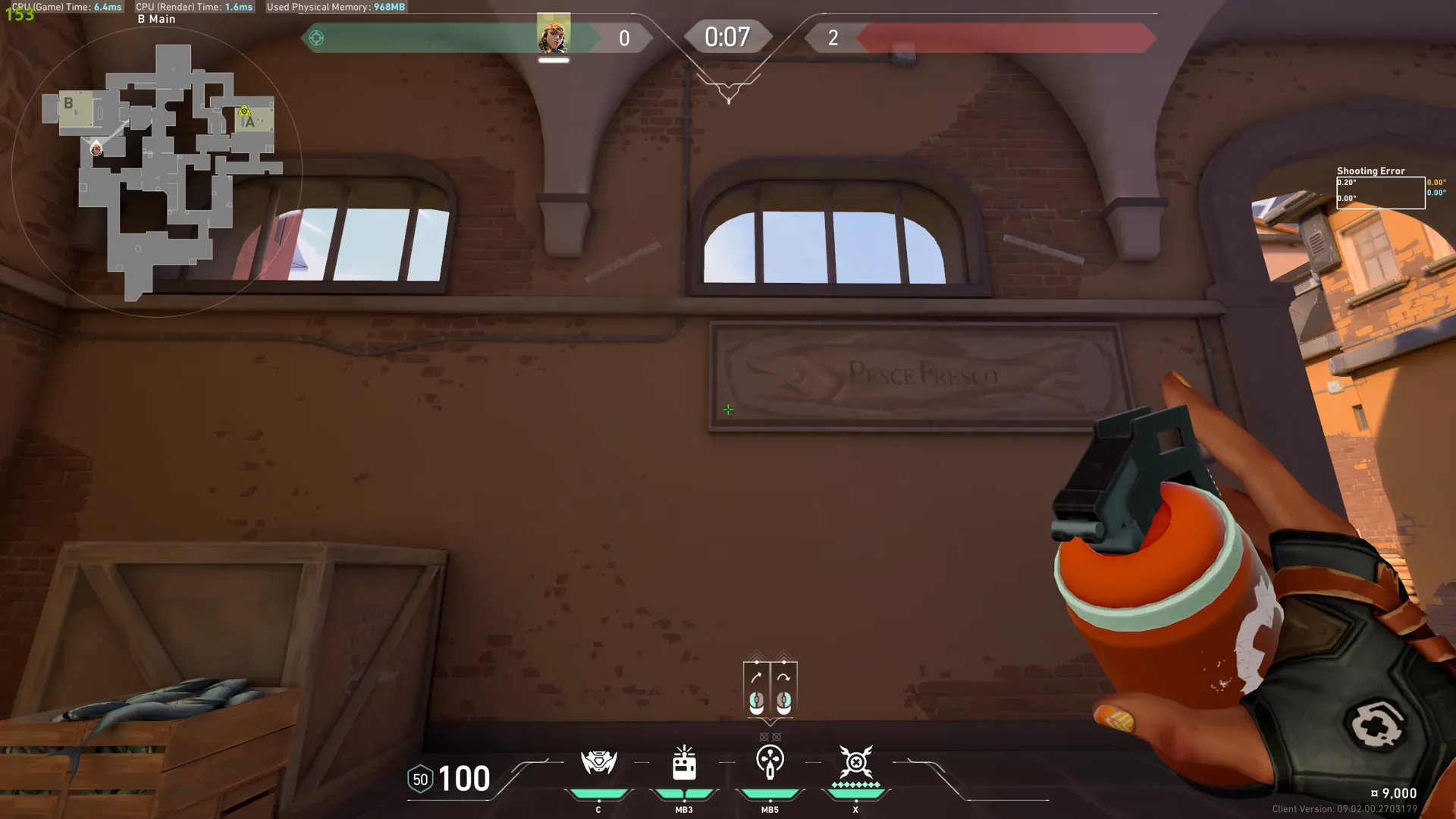 Raze Paint Shells on Ascent Attack Site B — step 2 of 3: Aim — line up the shot