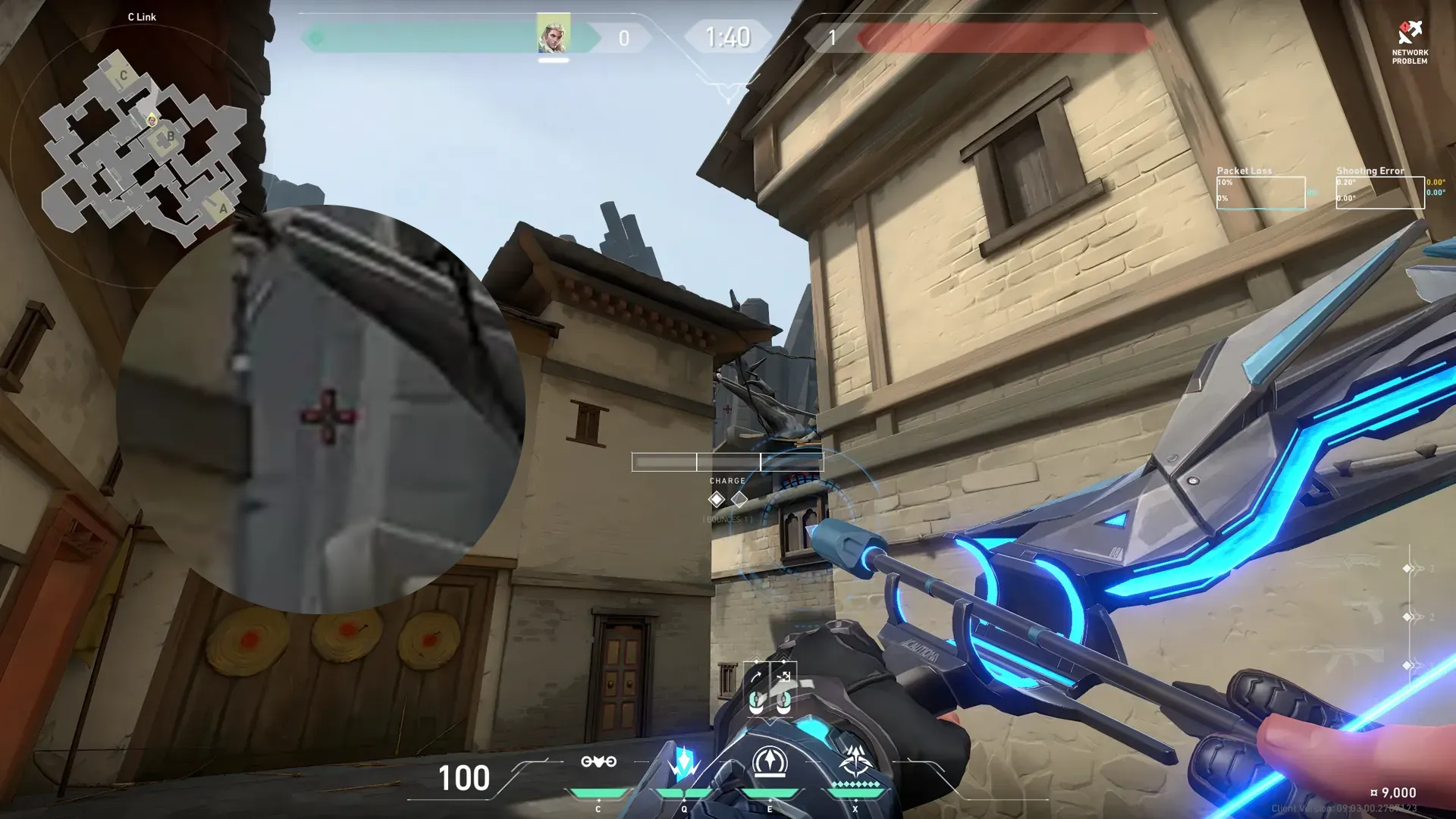 Sova Recon Bolt on Haven Defense Site C — step 2 of 3: Aim — line up the shot