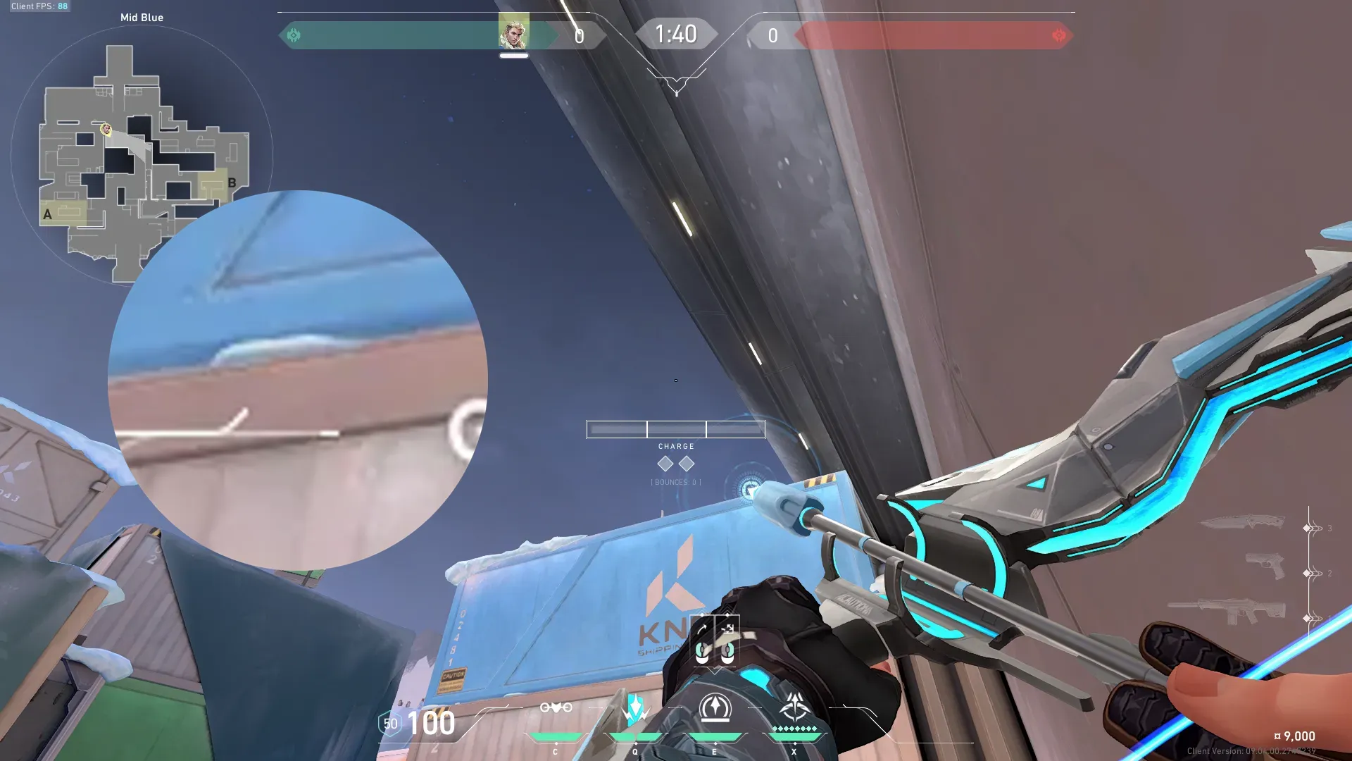 Sova Recon Bolt on Icebox Defense Site A — step 2 of 4: Aim — line up the shot