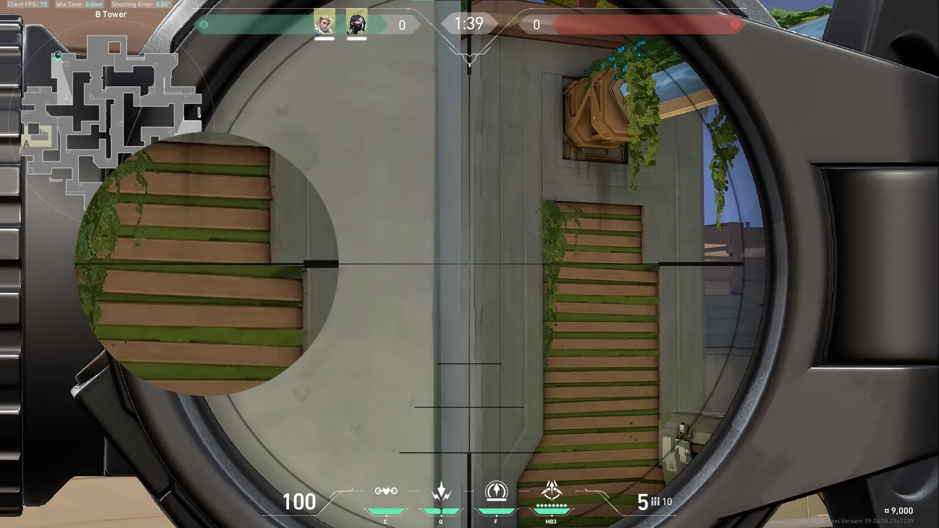 Sova Recon Bolt on Abyss Attack Site B — step 2 of 4: Aim — line up the shot