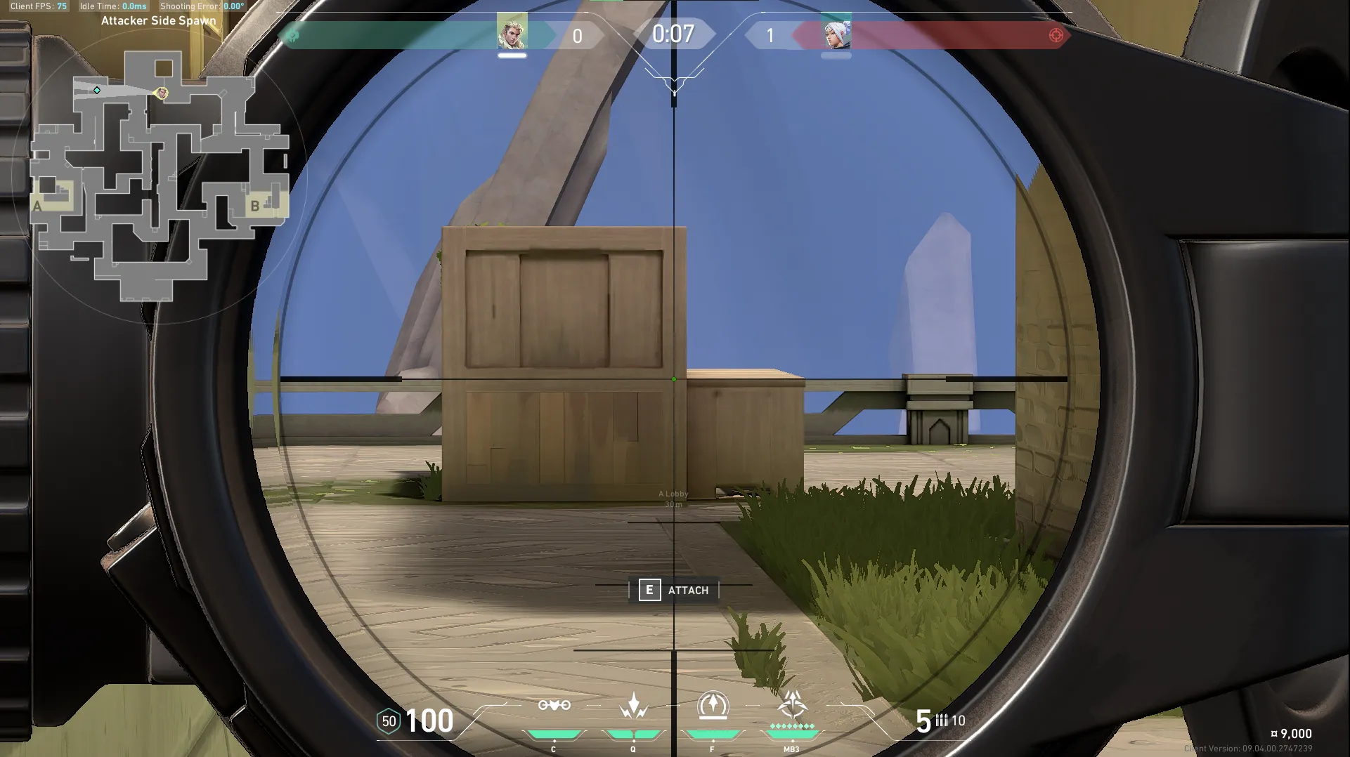 Sova Recon Bolt on Abyss Attack Site A — step 2 of 5: Aim — line up the shot