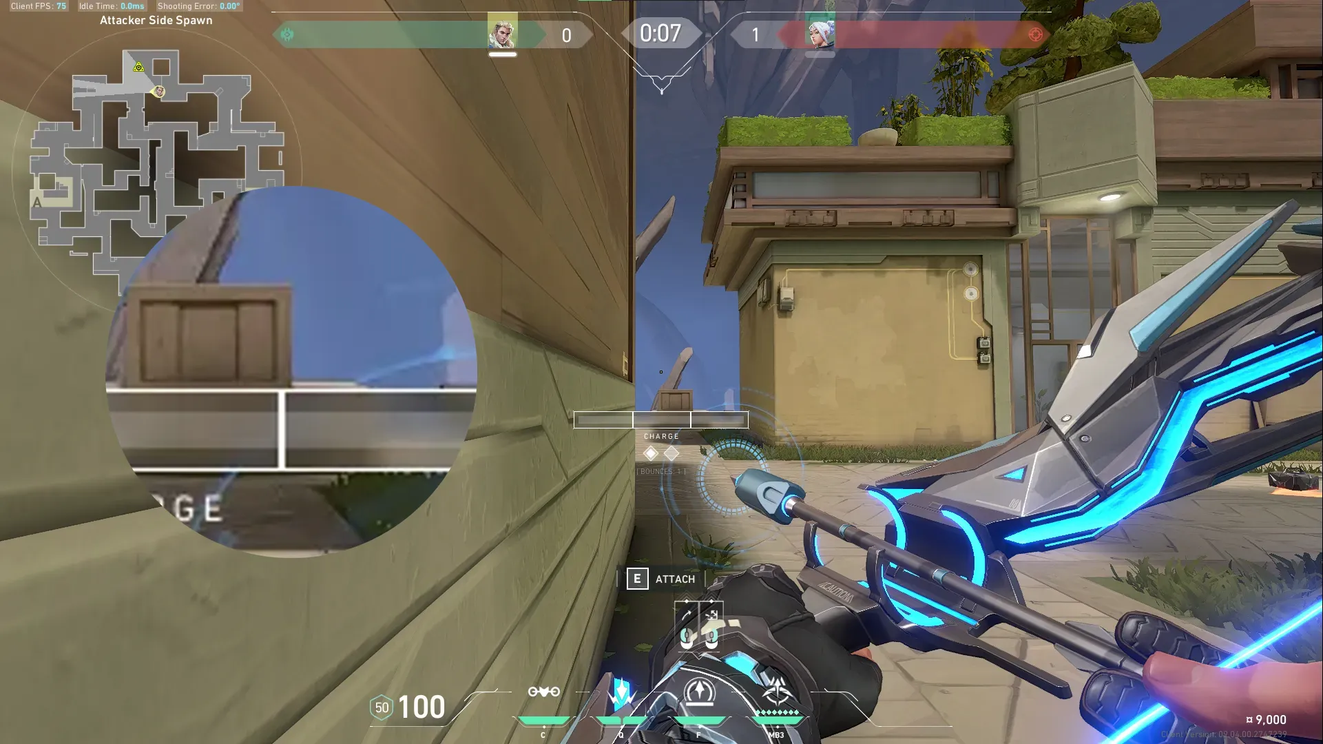 Sova Recon Bolt on Abyss Attack Site A — step 3 of 5: Aim — line up the shot