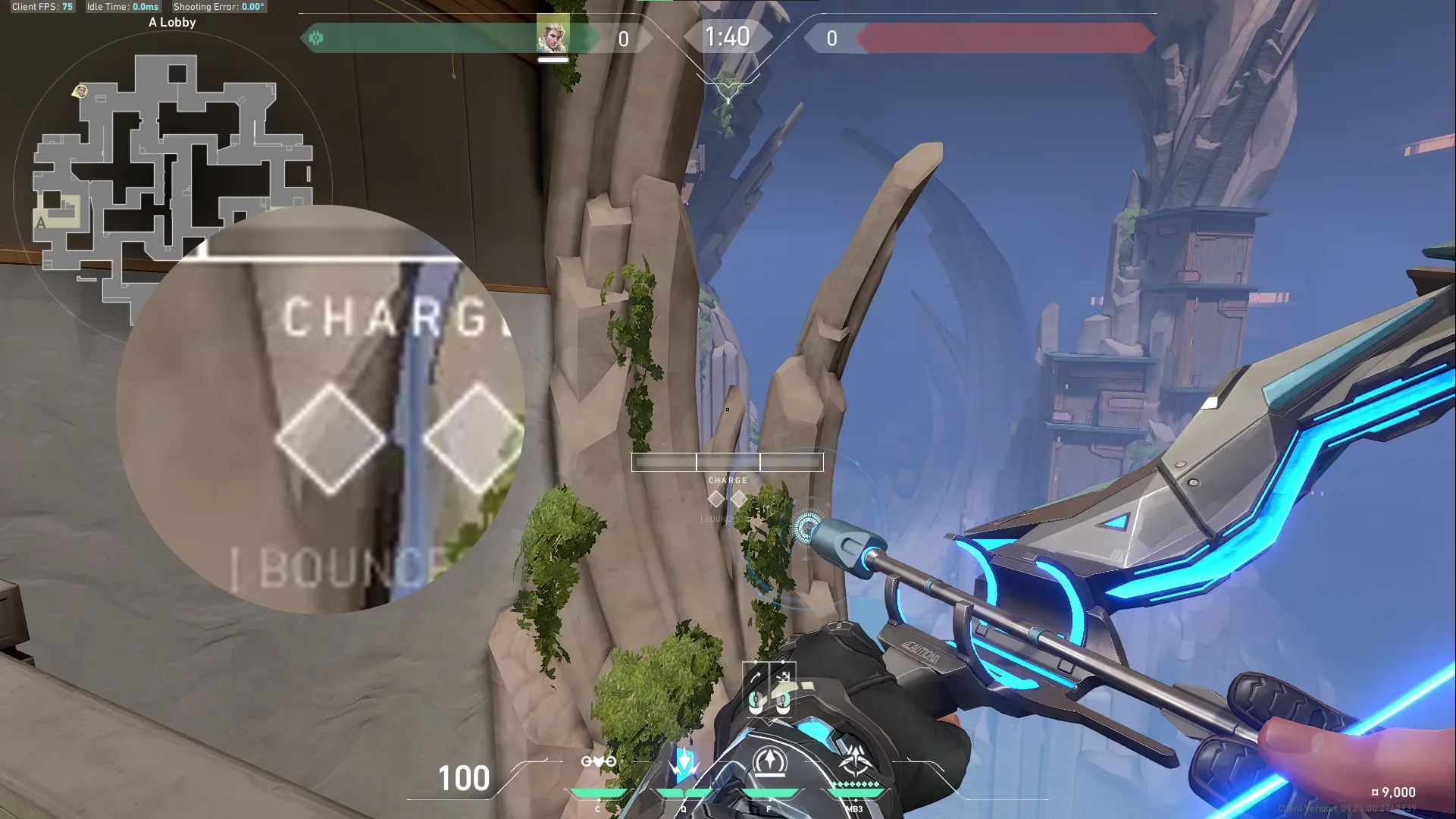 Sova Recon Bolt on Abyss Attack Site A — step 3 of 5: Aim — line up the shot