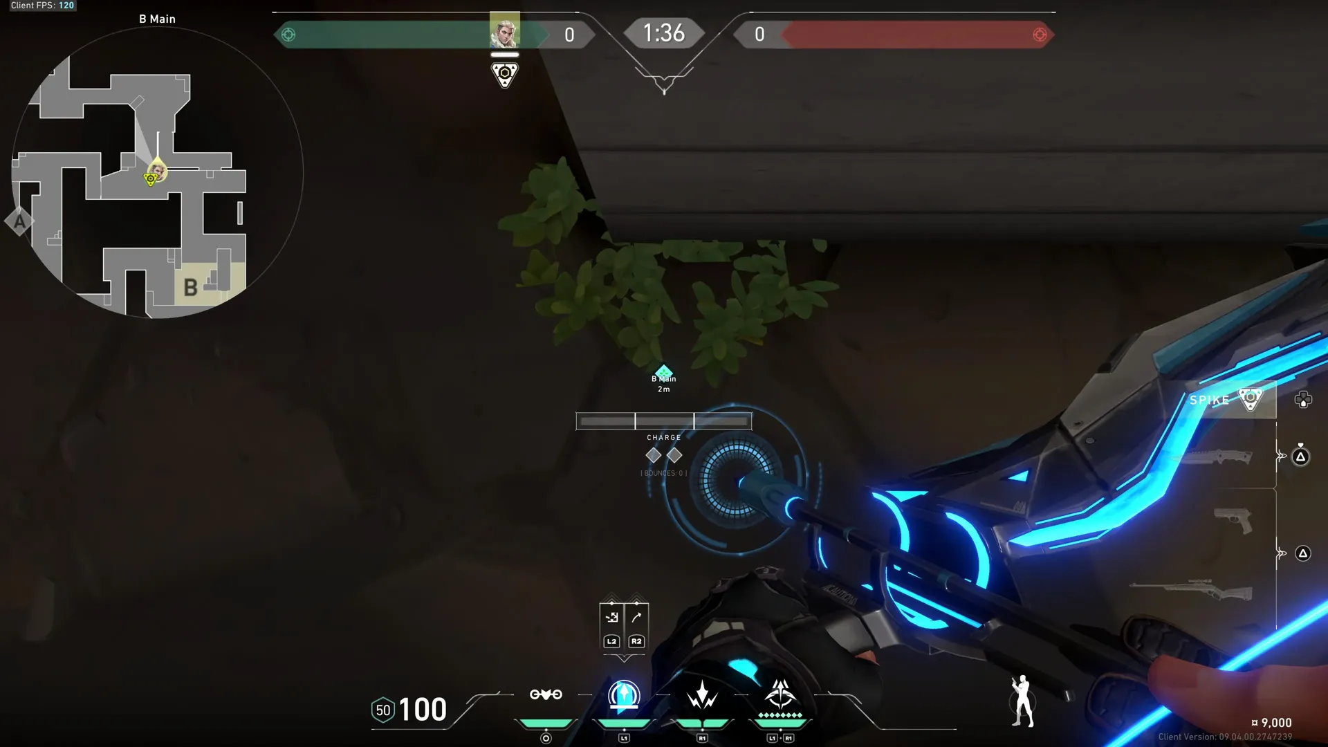 B Main to Back and top of B Site/tower — Sova lineup on Abyss