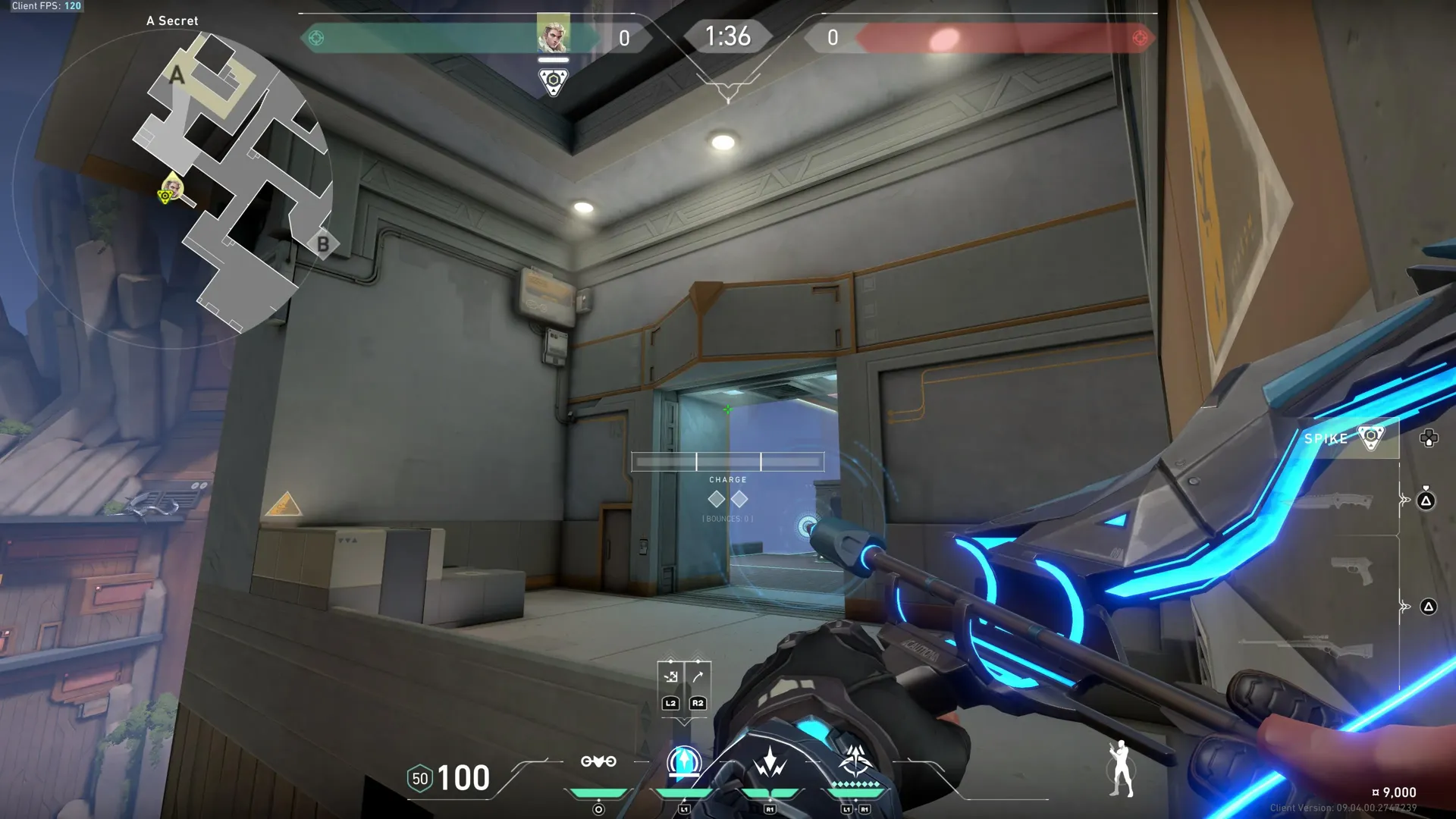 Sova Recon Bolt on Abyss Defense Site A — step 2 of 3: Aim — line up the shot