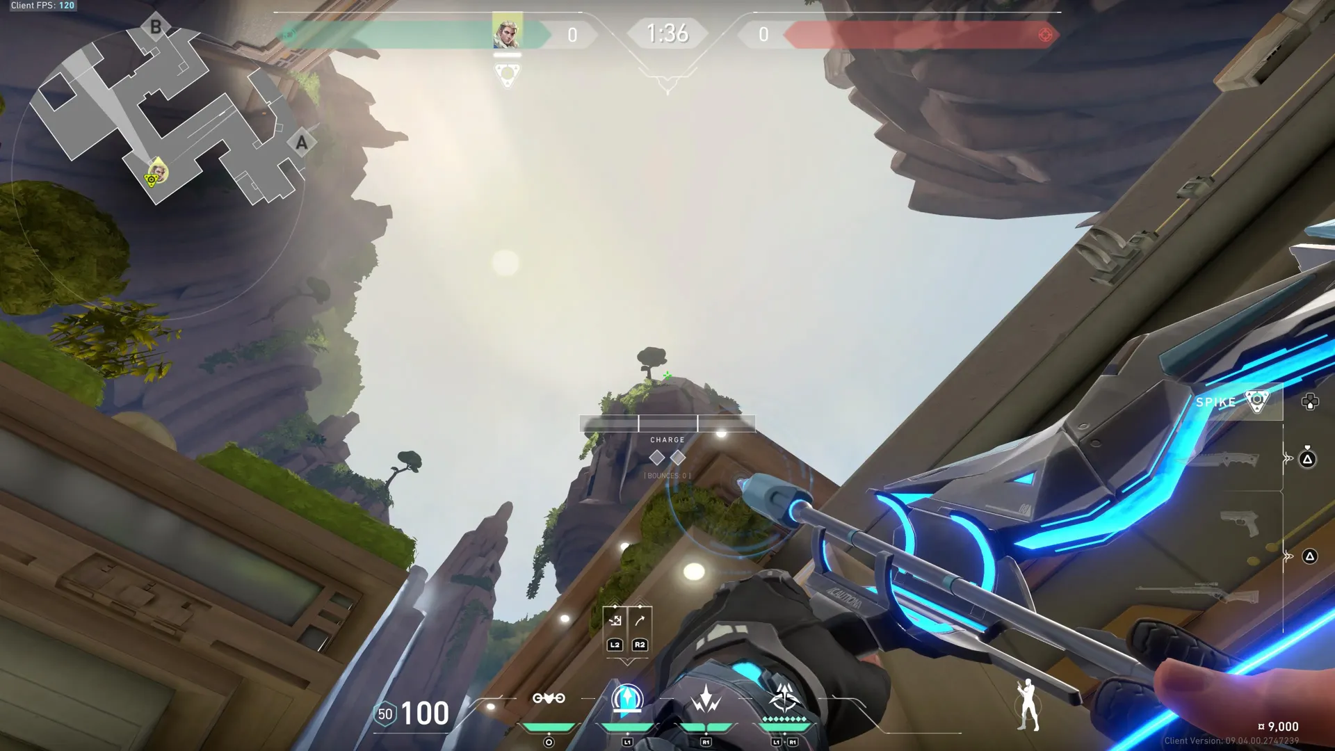 Sova Recon Bolt on Abyss Attack Site B — step 2 of 3: Aim — line up the shot