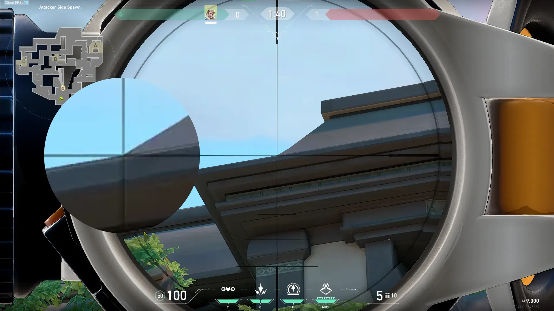 Sova Recon Bolt on Lotus Attack Site B — step 2 of 5: Aim — line up the shot