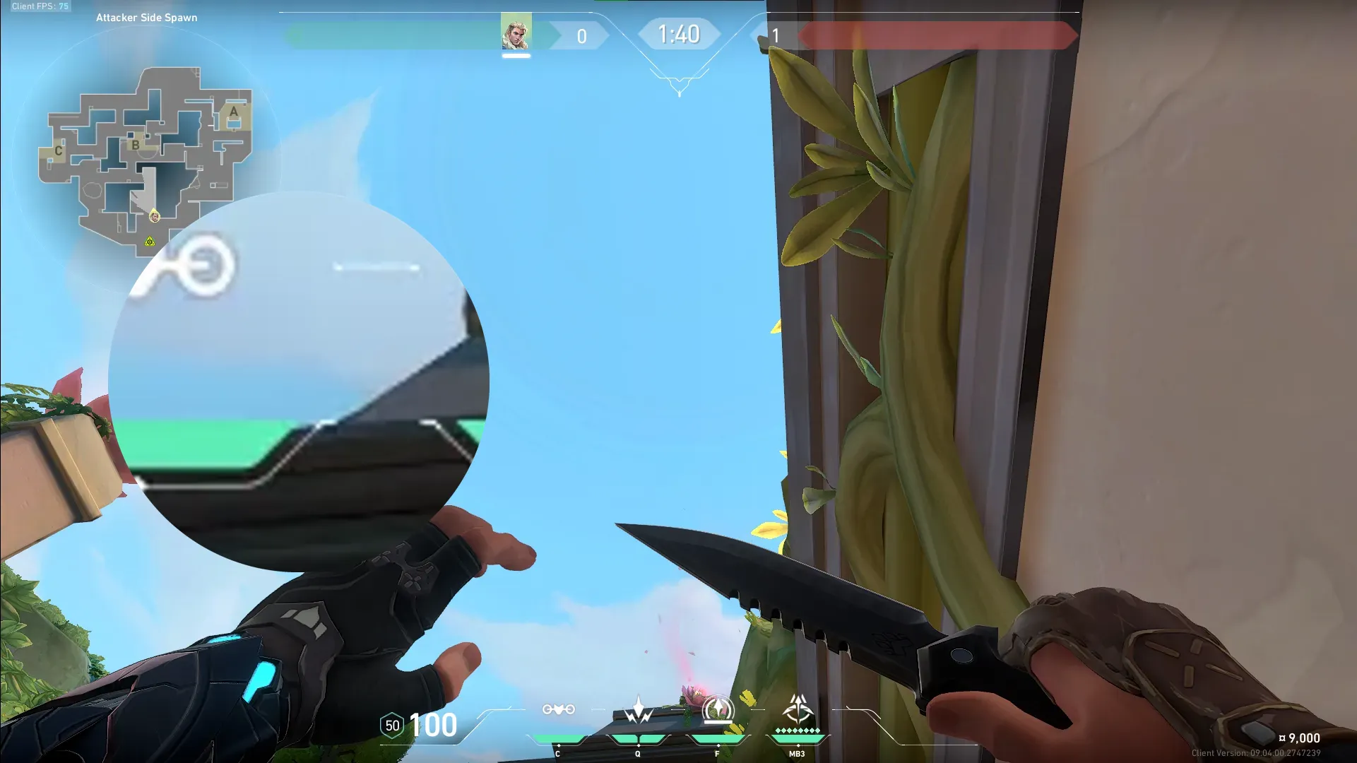 Sova Recon Bolt on Lotus Attack Site B — step 3 of 5: Aim — line up the shot