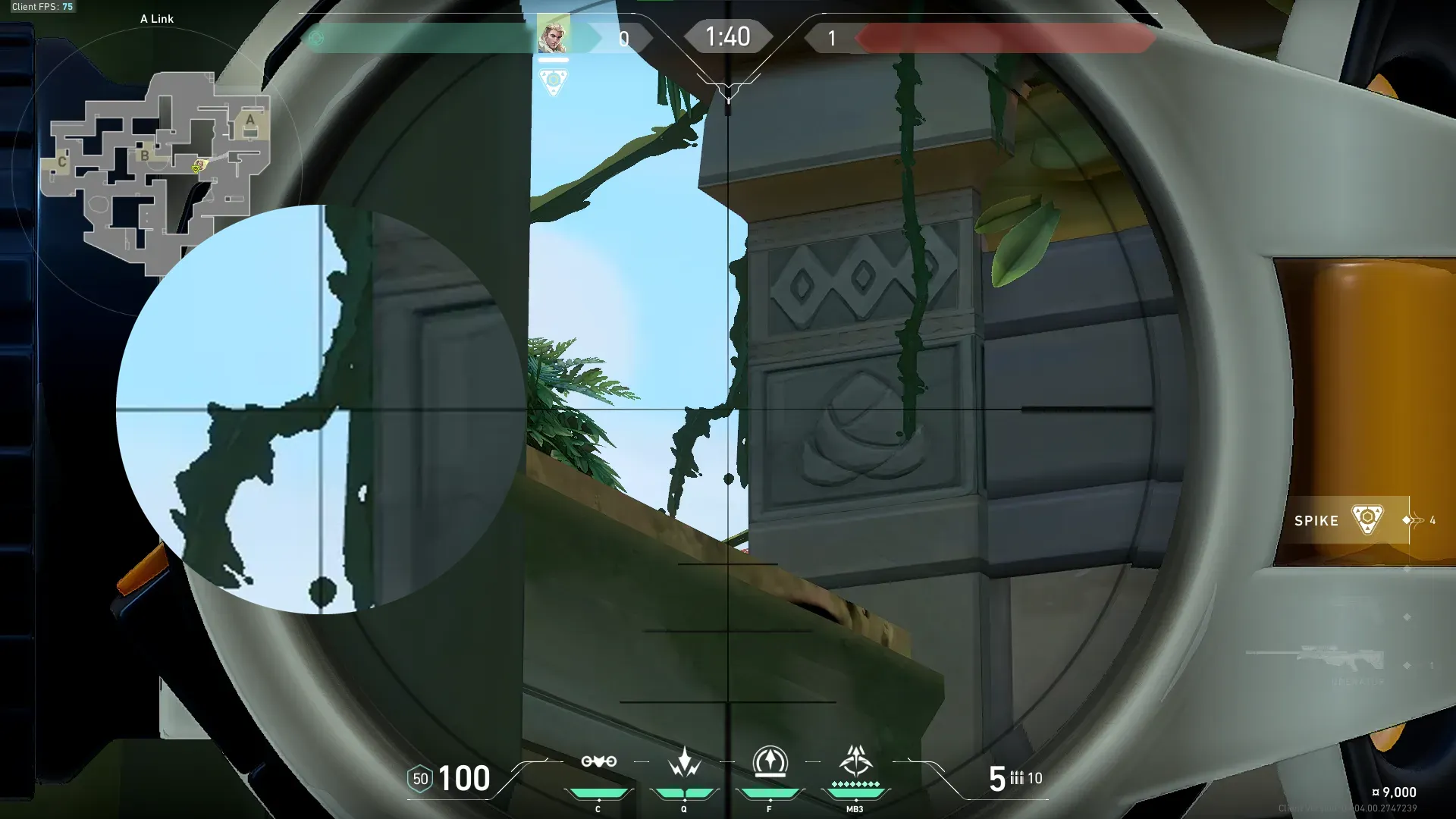 Sova Shock Bolt on Lotus Attack Site A — step 2 of 4: Aim — line up the shot