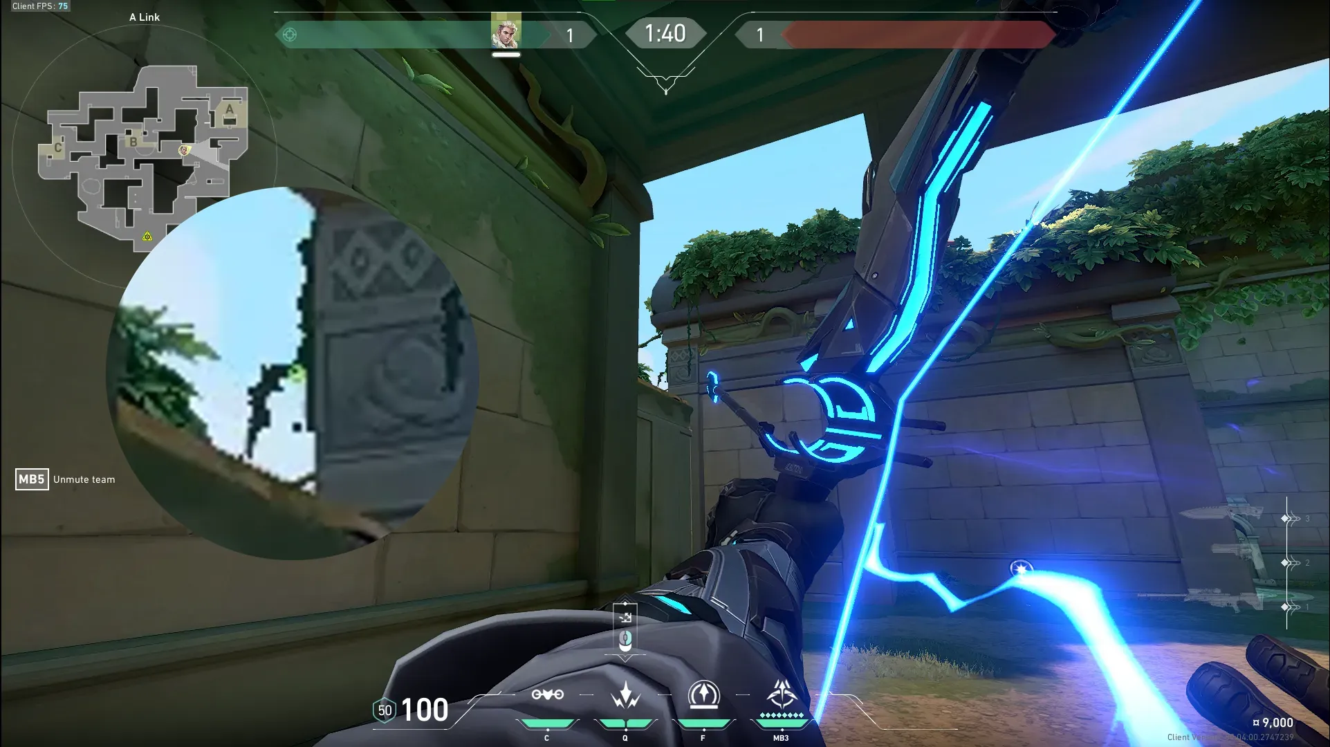 Sova Shock Bolt on Lotus Attack Site A — step 3 of 4: Aim — line up the shot