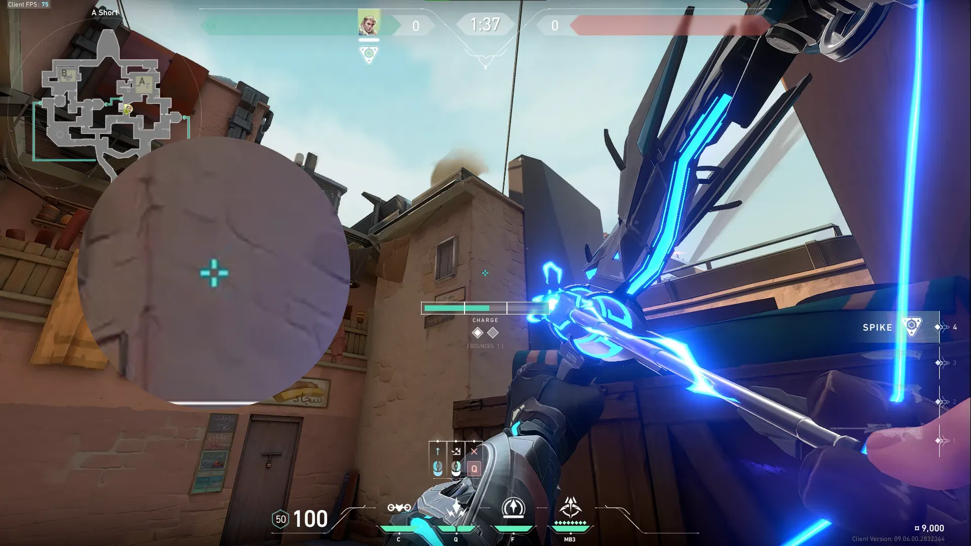 Sova Shock Bolt on Bind Attack Site A — step 3 of 4: Aim — line up the shot