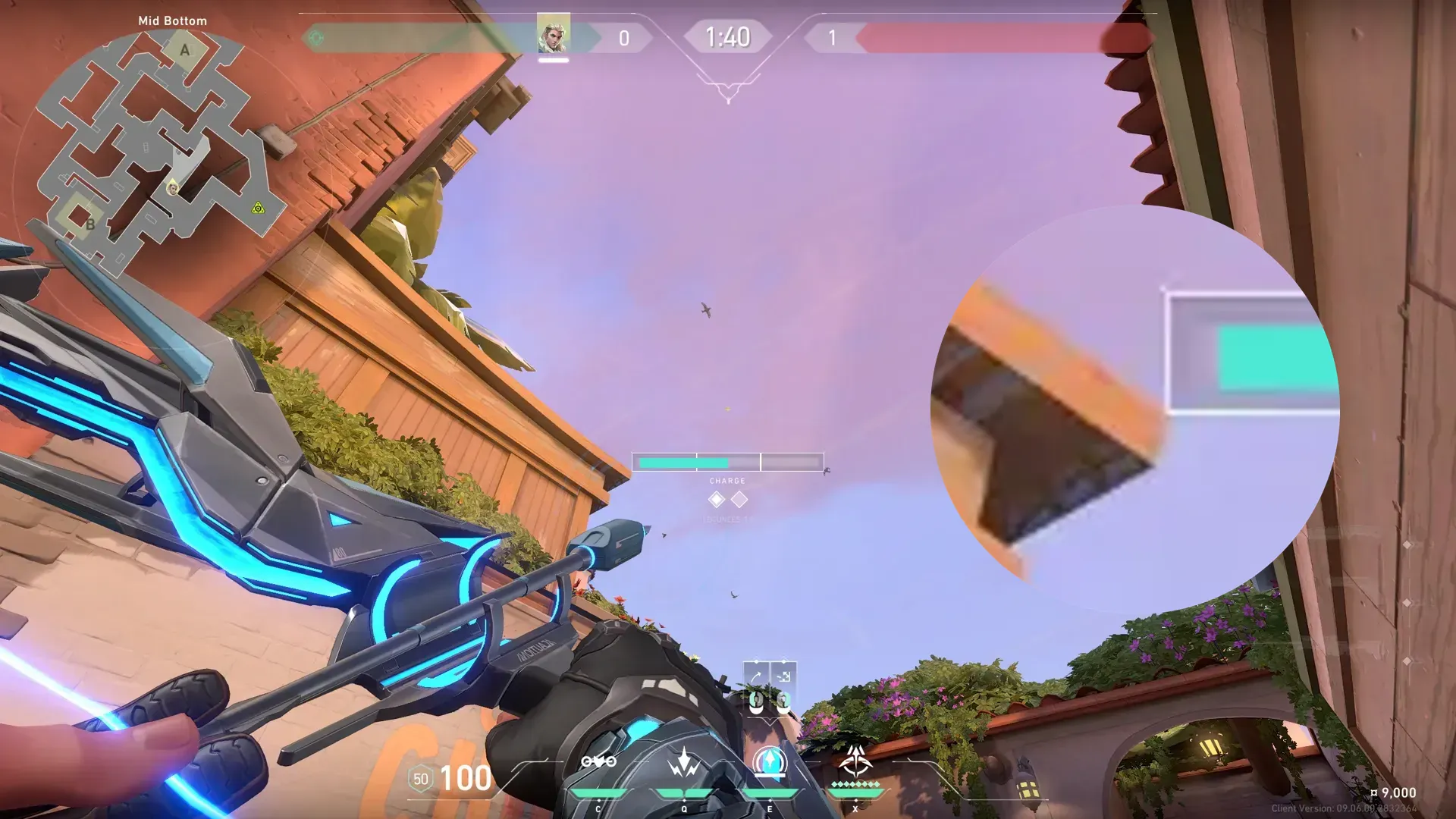 Sova Recon Bolt on Sunset Attack Site A — step 2 of 3: Aim — line up the shot