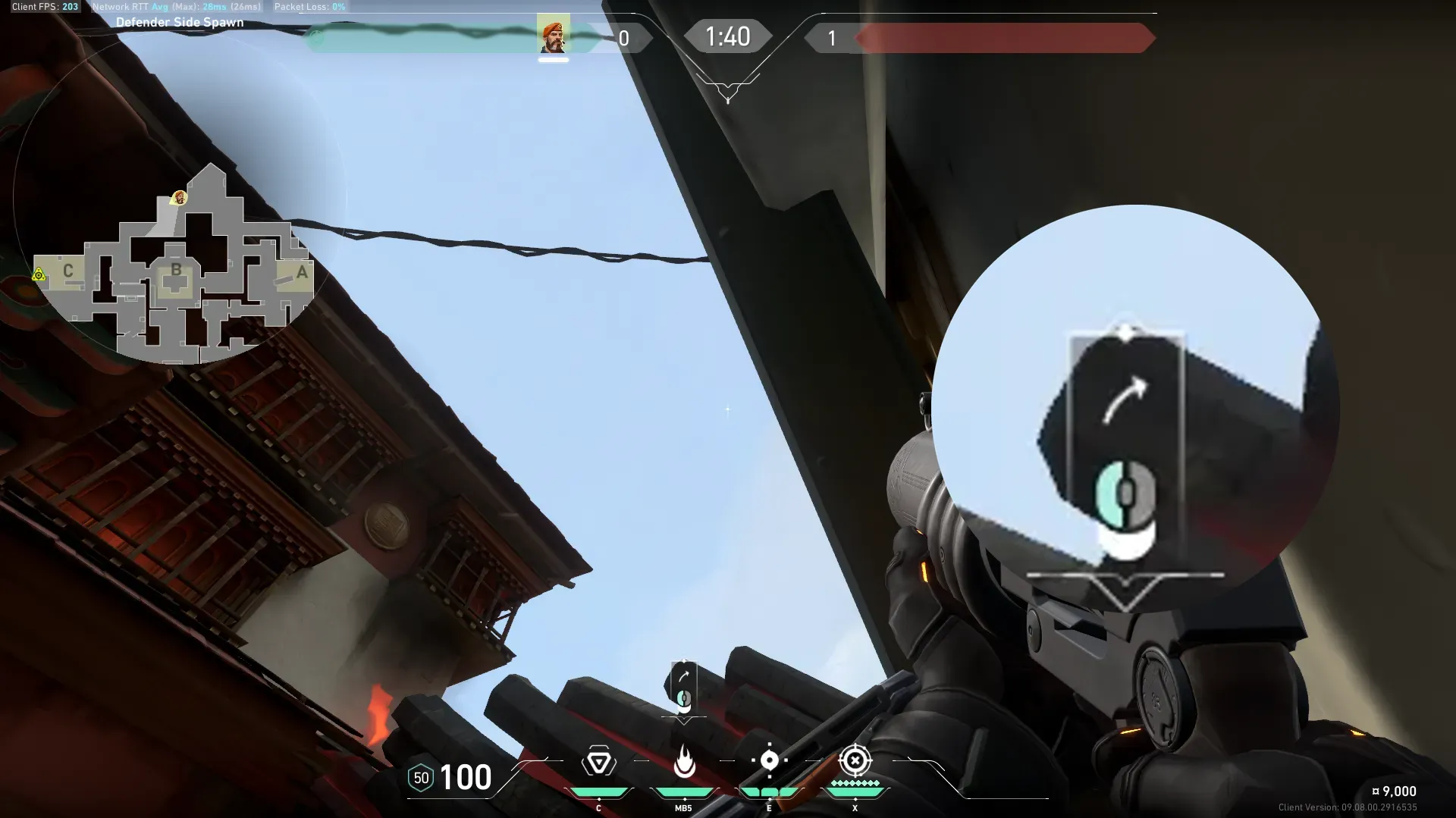 Brimstone Incendiary on Haven Defense Site C — step 3 of 4: Aim — line up the shot