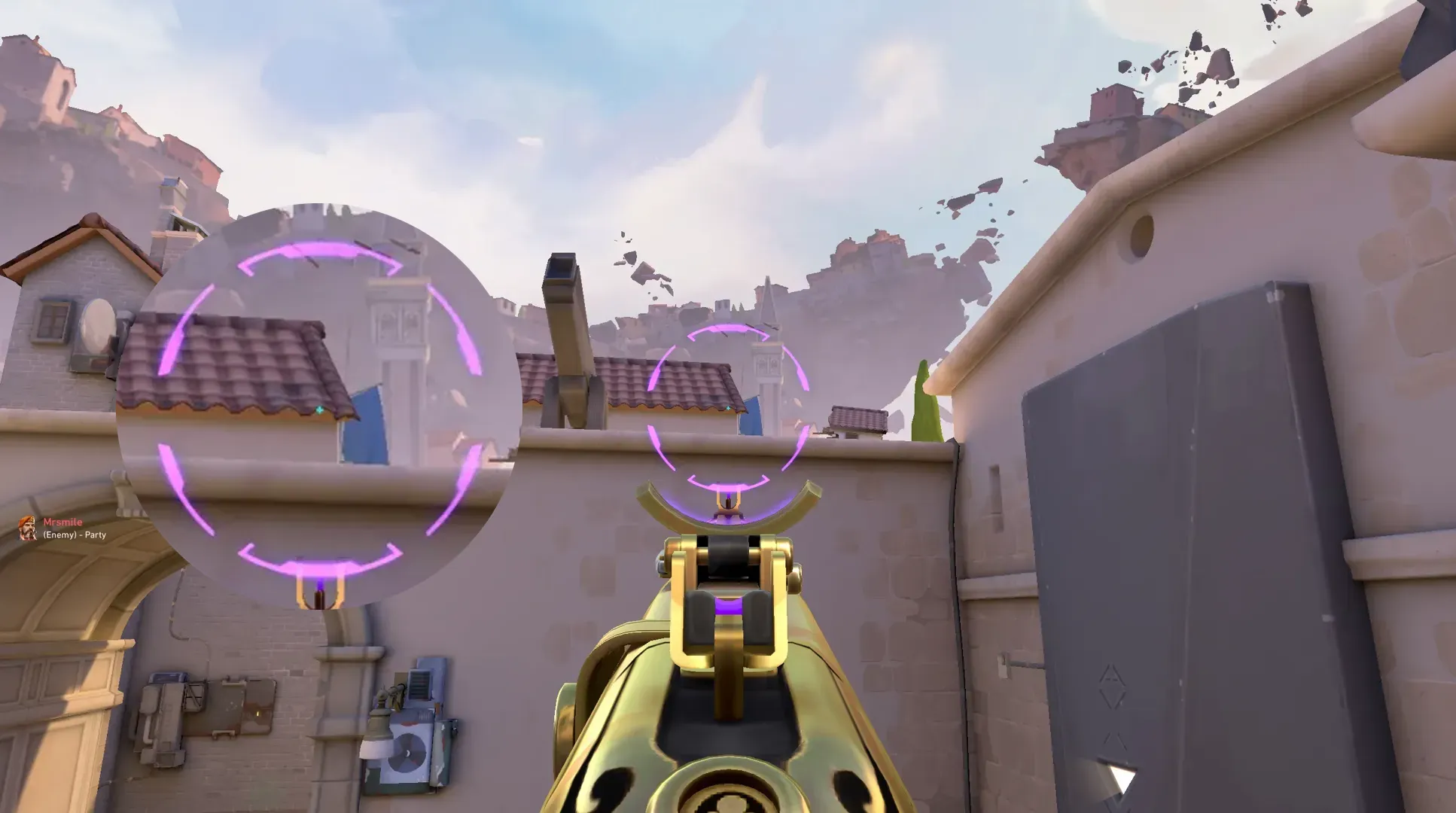 Raze Paint Shells on Ascent Defense Site A — step 2 of 3: Aim — line up the shot