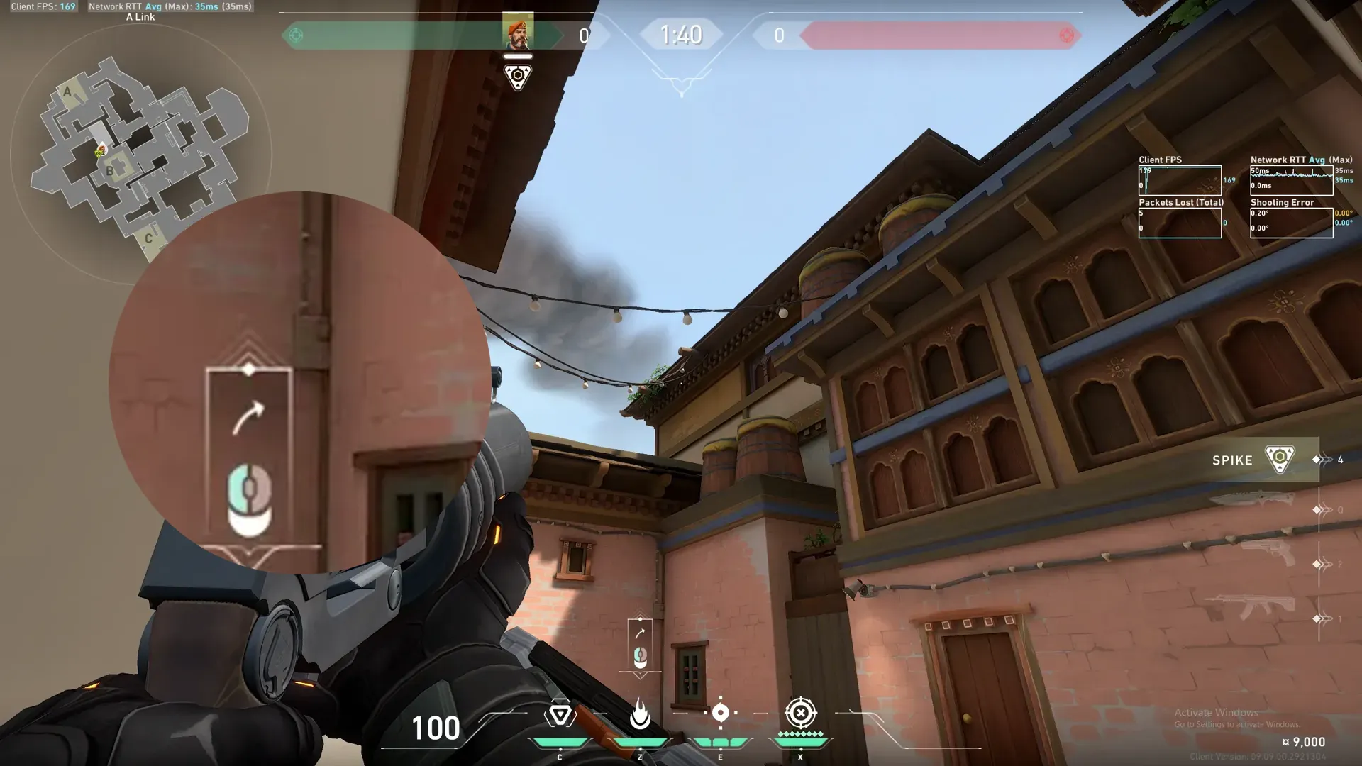Brimstone Incendiary on Haven Defense Site A — step 2 of 3: Aim — line up the shot