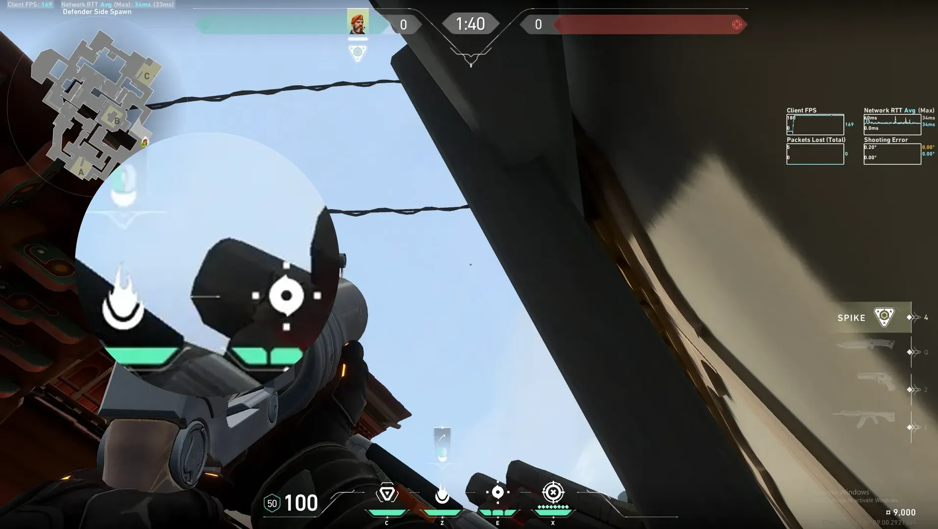 Brimstone Incendiary on Haven Defense Site C — step 2 of 3: Aim — line up the shot