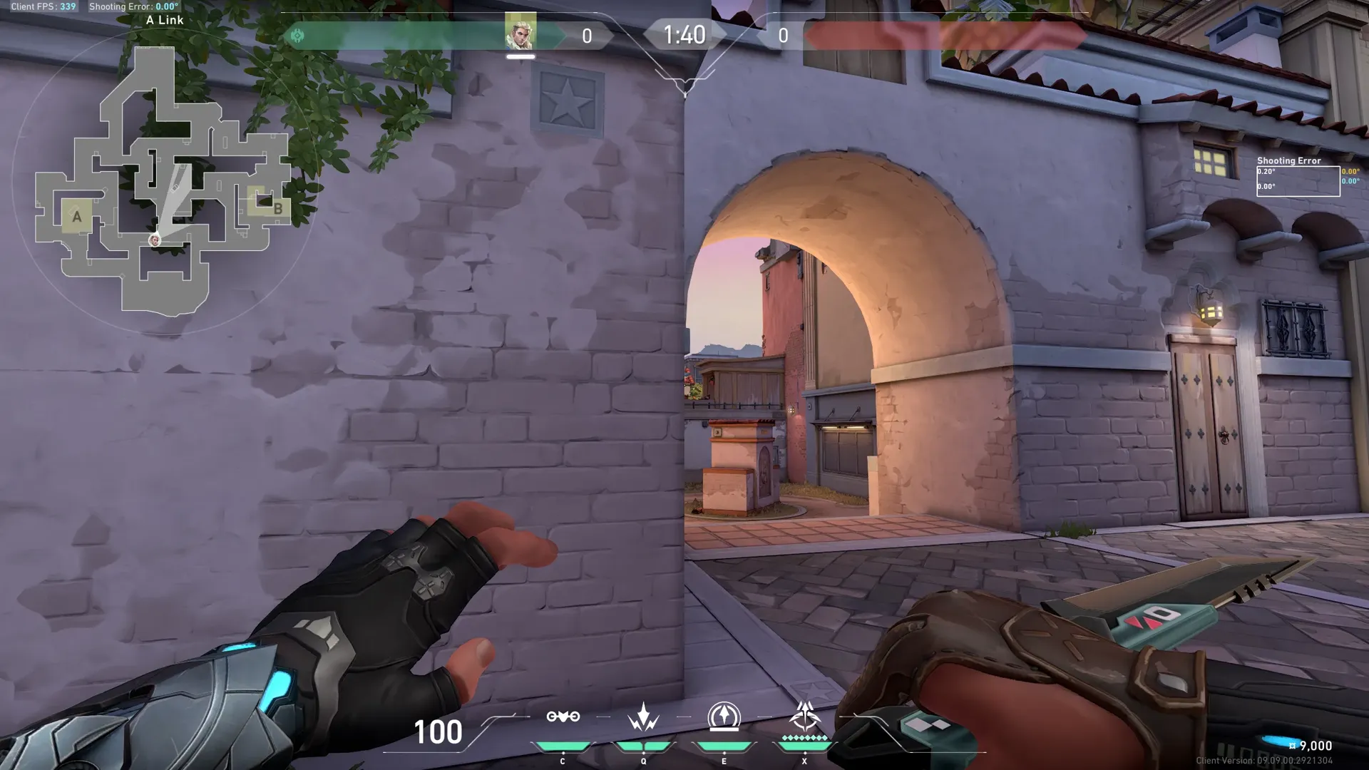 Sova Recon Bolt on Sunset Defense Site B — step 2 of 4: Aim — line up the shot
