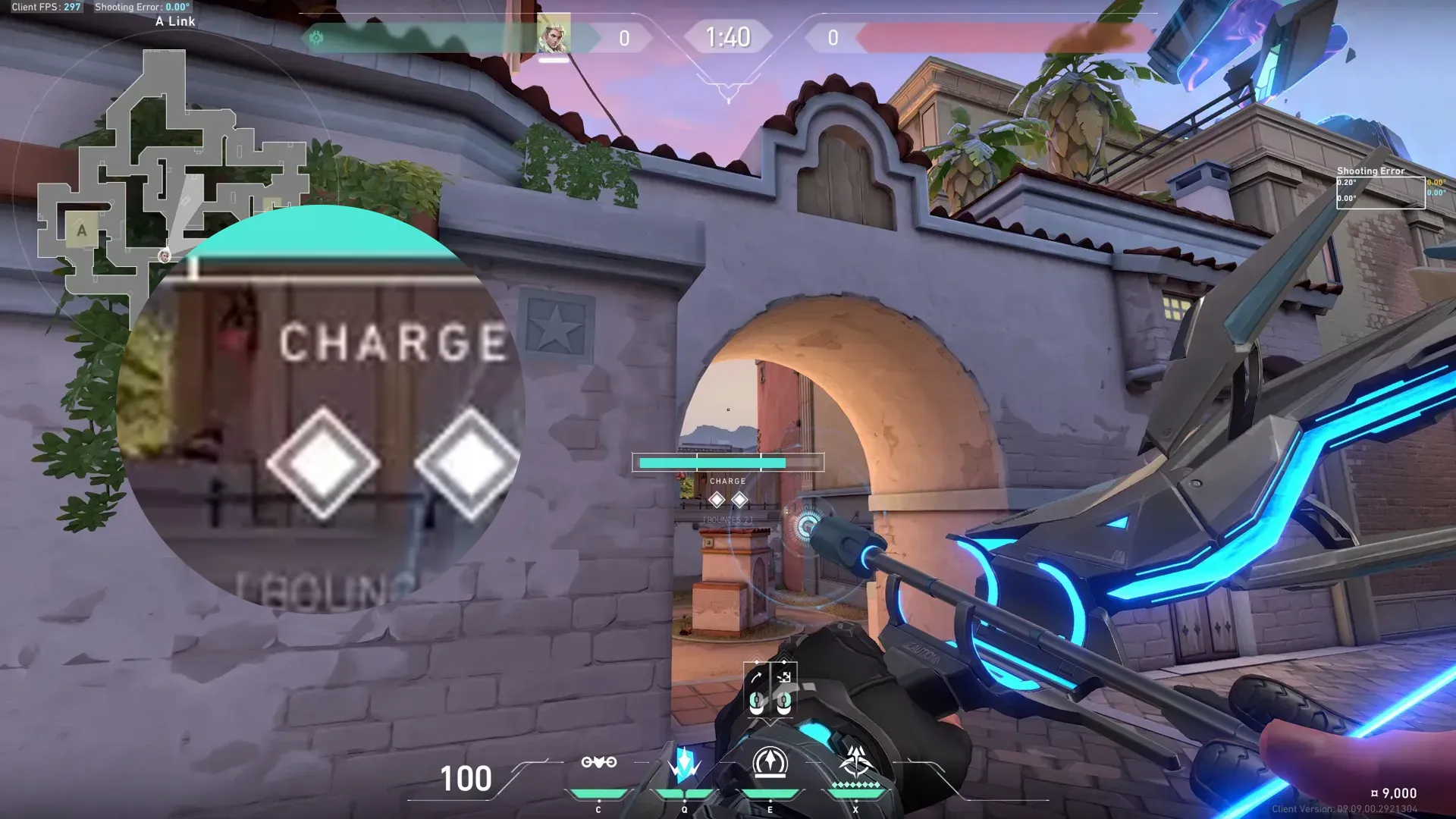 Sova Recon Bolt on Sunset Defense Site B — step 3 of 4: Aim — line up the shot