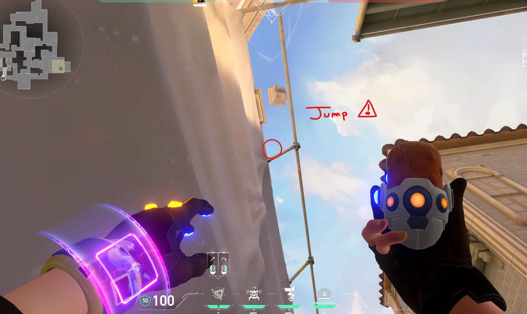 Killjoy Nanoswarm on Ascent Defense Site A — step 2 of 3: Aim — line up the shot