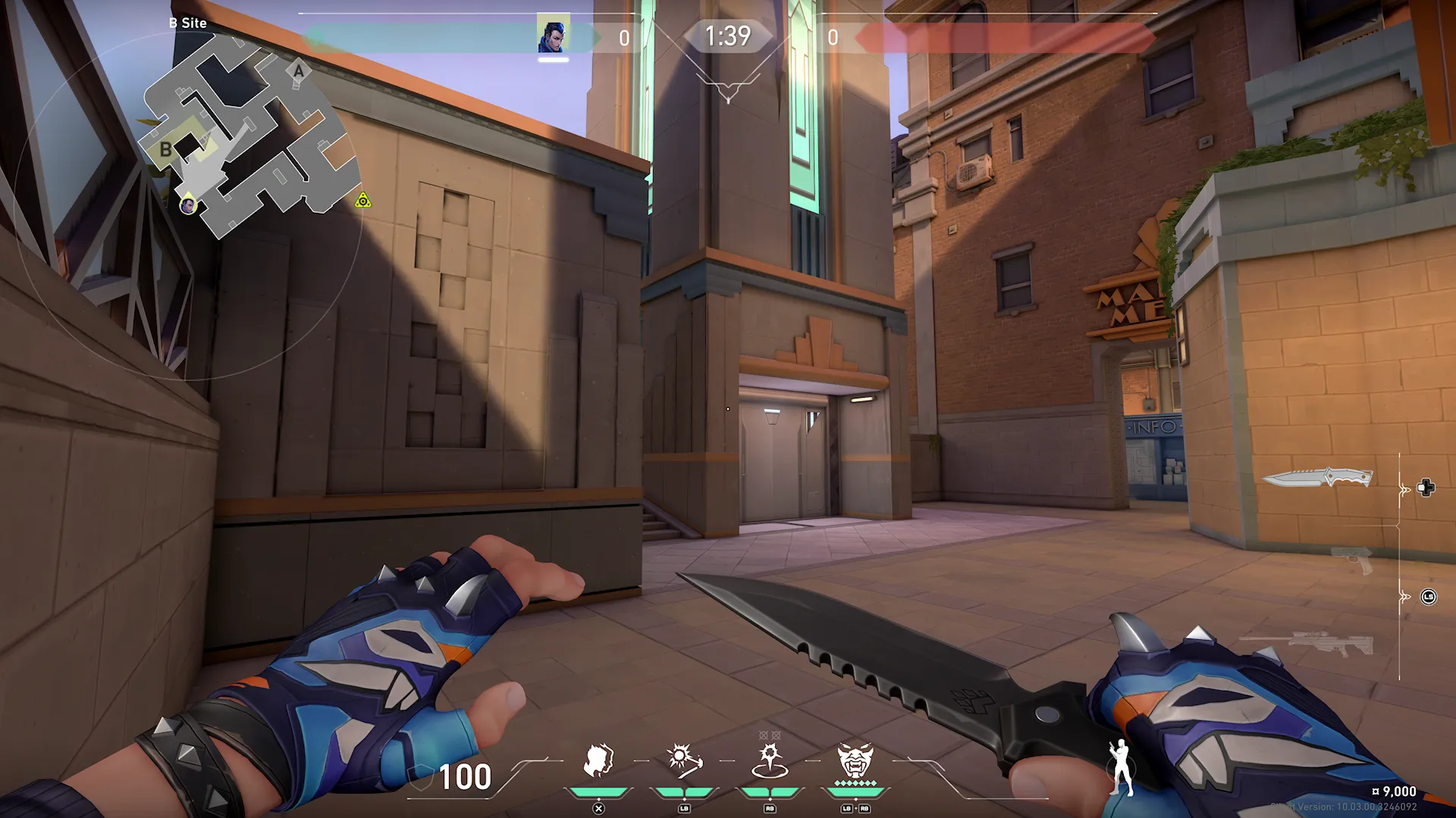 Attackers B Site > Defenders Spawn — Yoru lineup on Sunset