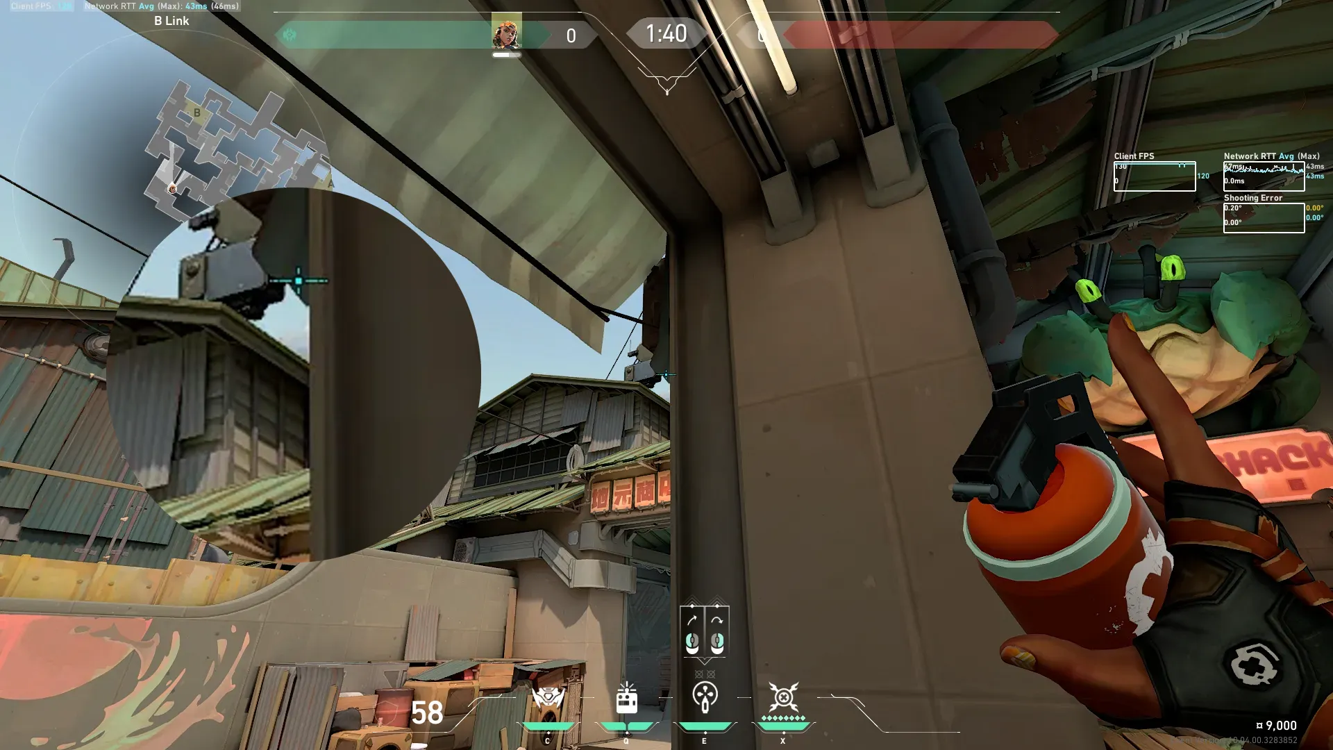 Raze Paint Shells on Split Attack Site B — step 2 of 3: Aim — line up the shot