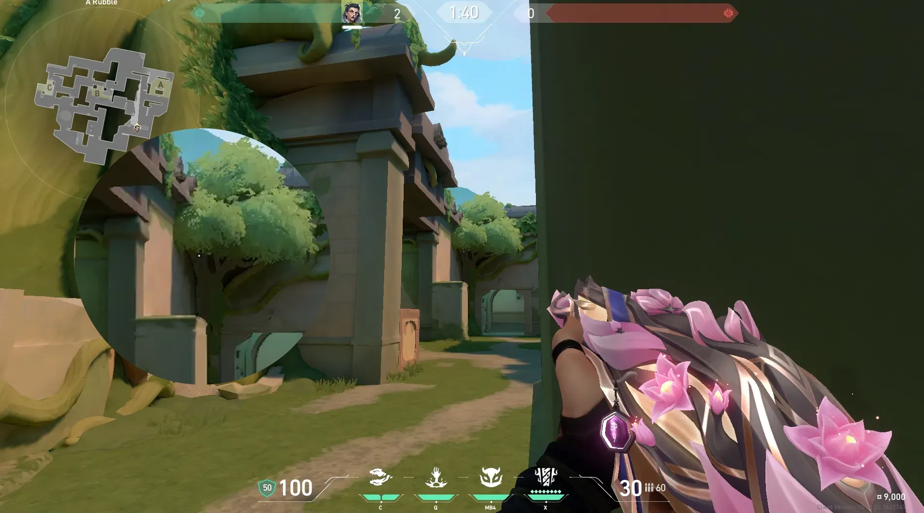 Fade Haunt on Lotus Attack Site A — step 2 of 4: Aim — line up the shot