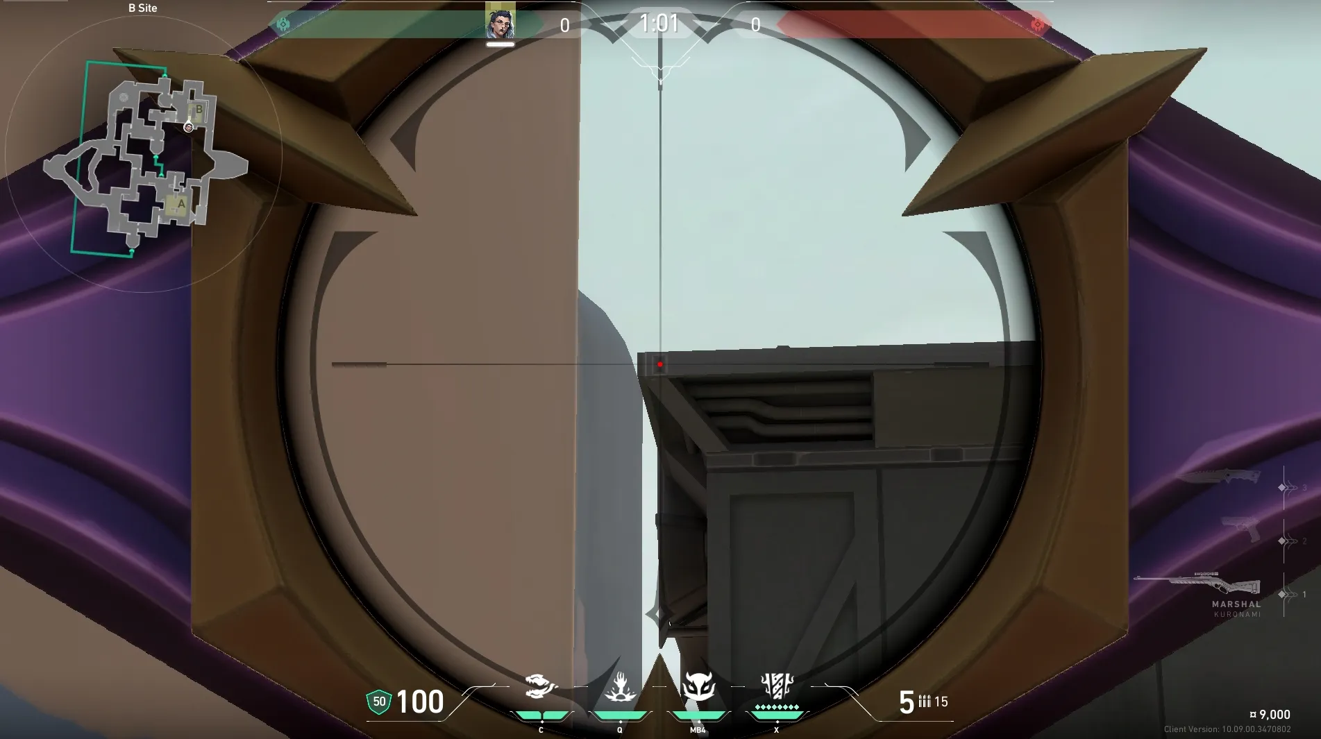 Fade Haunt on Bind Defense Site B — step 3 of 4: Aim — line up the shot