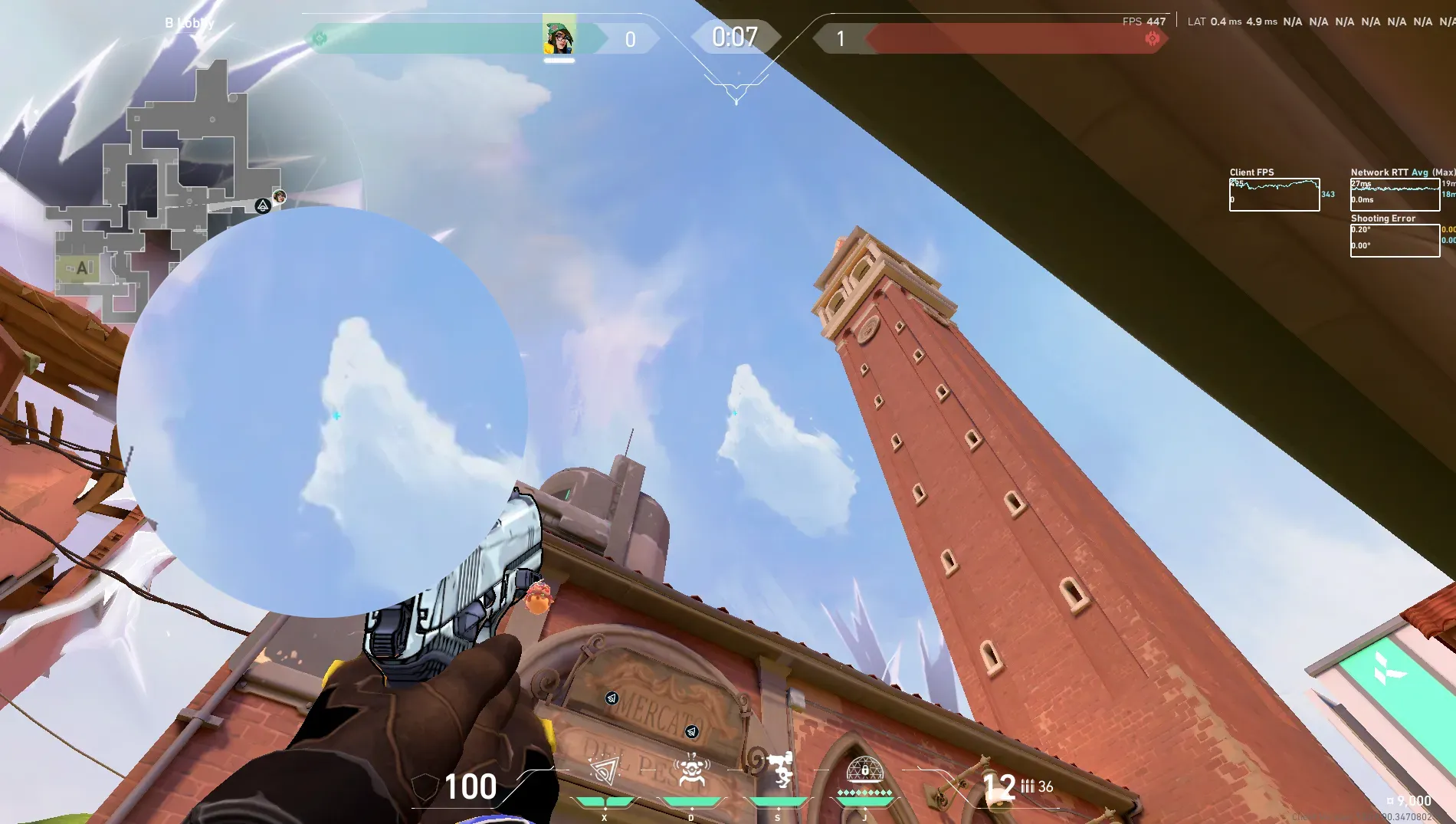 Killjoy Nanoswarm on Ascent Attack Site B — step 2 of 3: Aim — line up the shot
