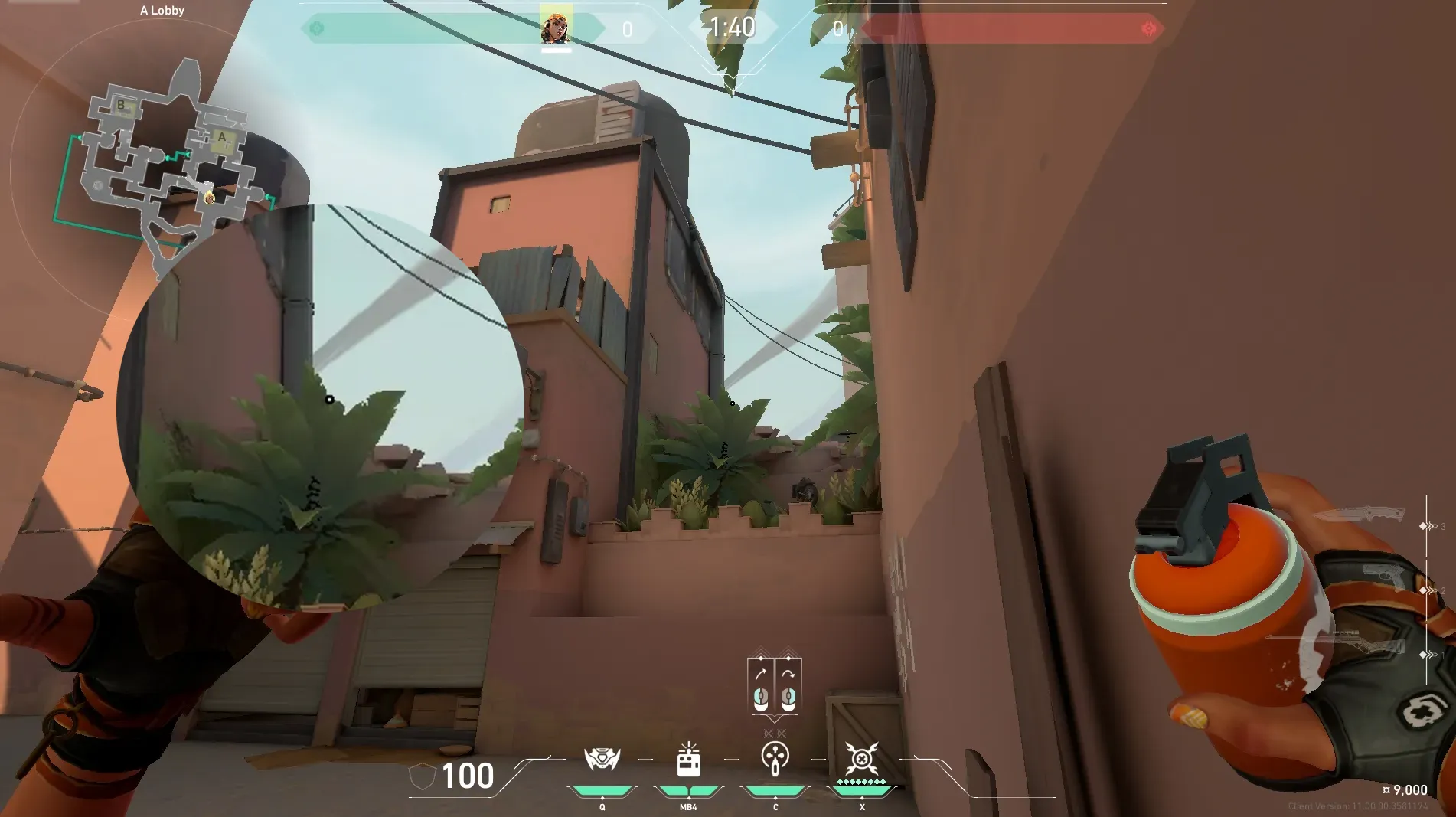 Raze Paint Shells on Bind Attack Site A — step 2 of 5: Aim — line up the shot
