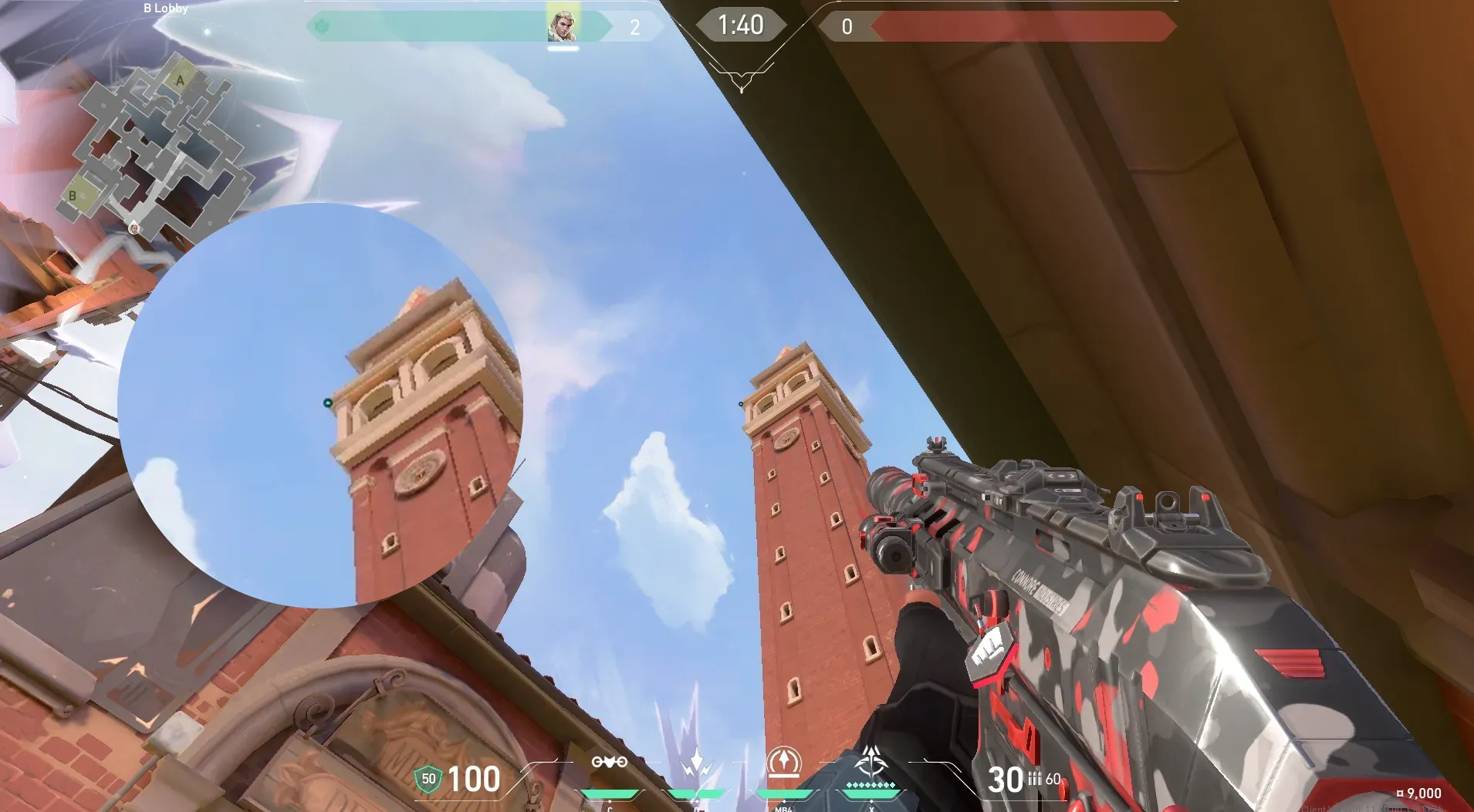 Sova Shock Bolt on Ascent Attack Site B — step 2 of 6: Aim — line up the shot