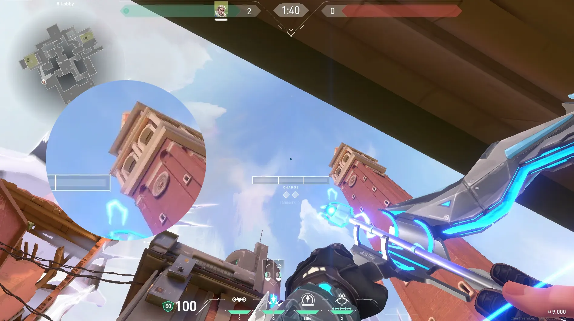 Sova Shock Bolt on Ascent Attack Site B — step 4 of 6: Aim — line up the shot