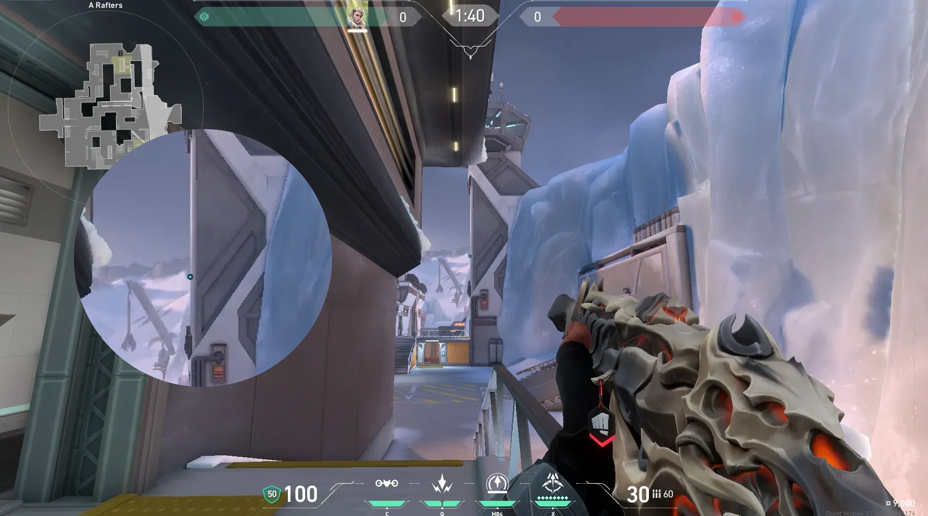 Sova Recon Bolt on Icebox Defense Site B — step 2 of 5: Aim — line up the shot