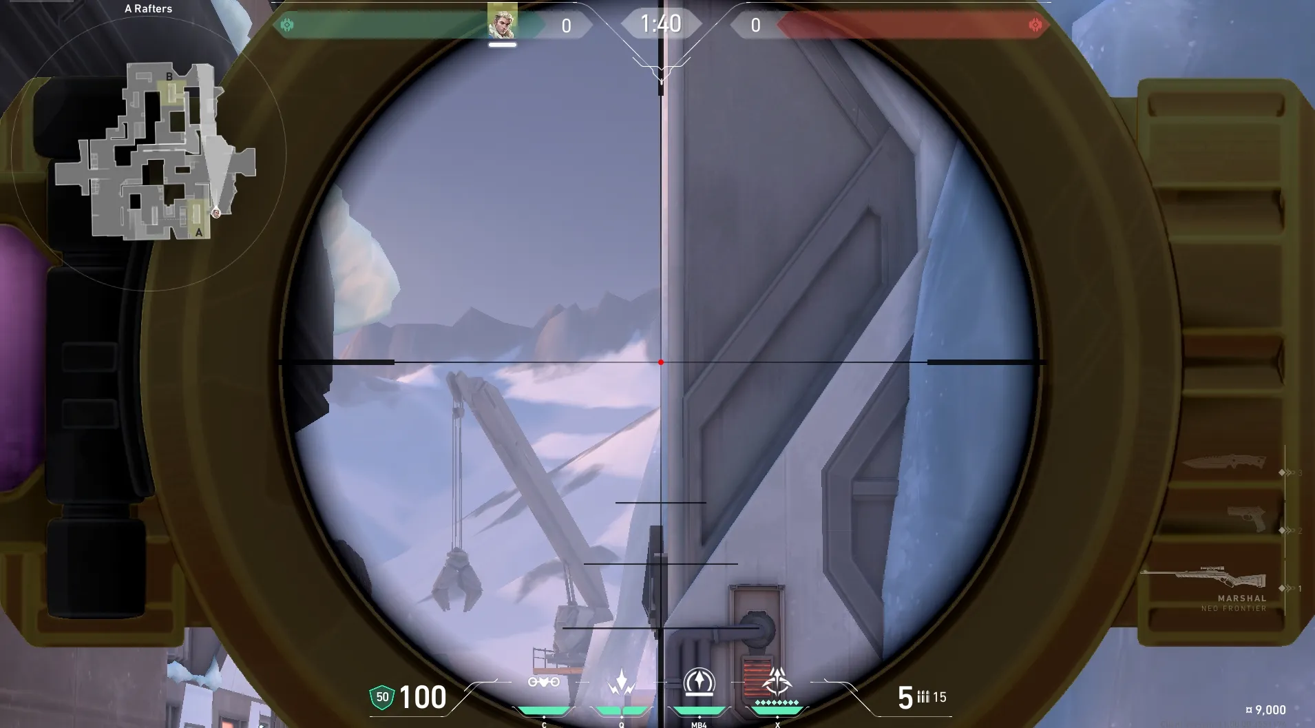 Sova Recon Bolt on Icebox Defense Site B — step 3 of 5: Aim — line up the shot