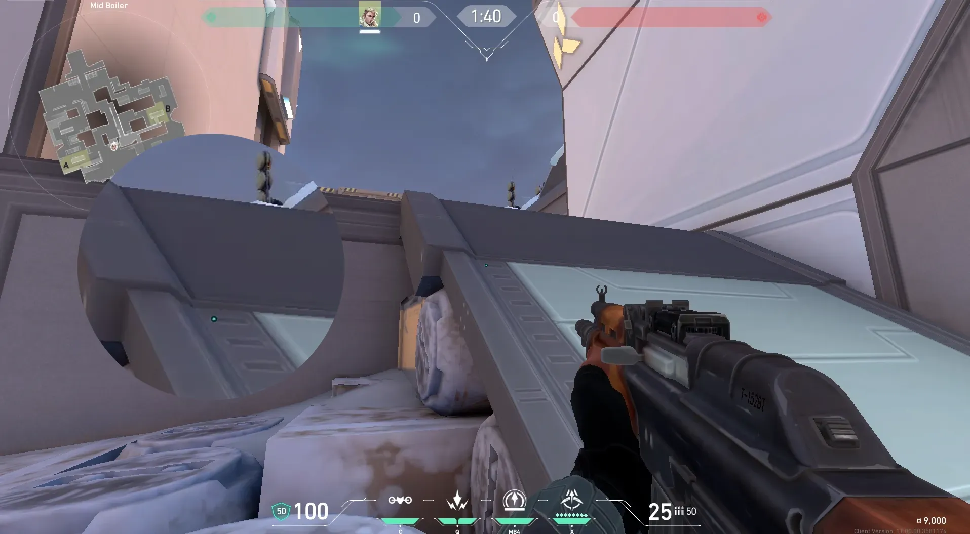 Sova Recon Bolt on Icebox Defense Site B — step 2 of 5: Aim — line up the shot