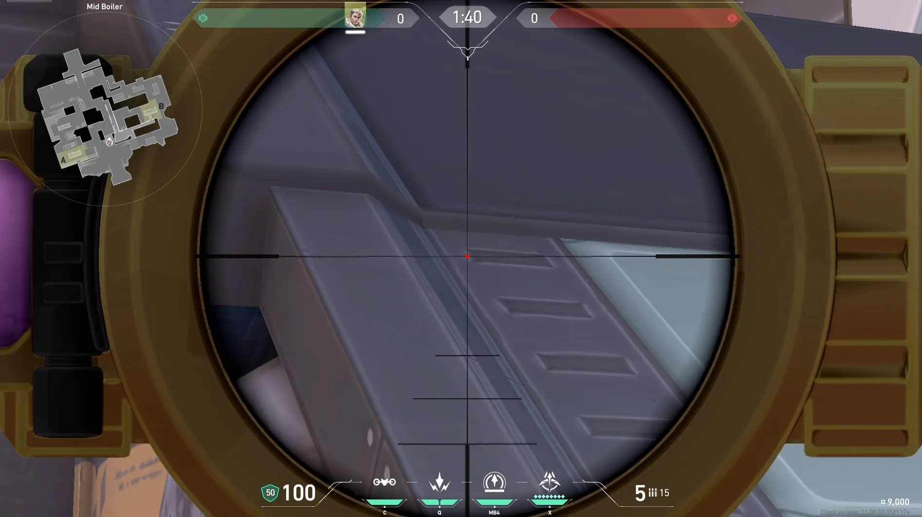 Sova Recon Bolt on Icebox Defense Site B — step 3 of 5: Aim — line up the shot