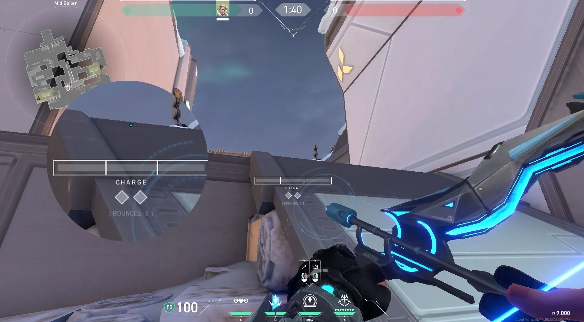 Sova Recon Bolt on Icebox Defense Site B — step 4 of 5: Aim — line up the shot