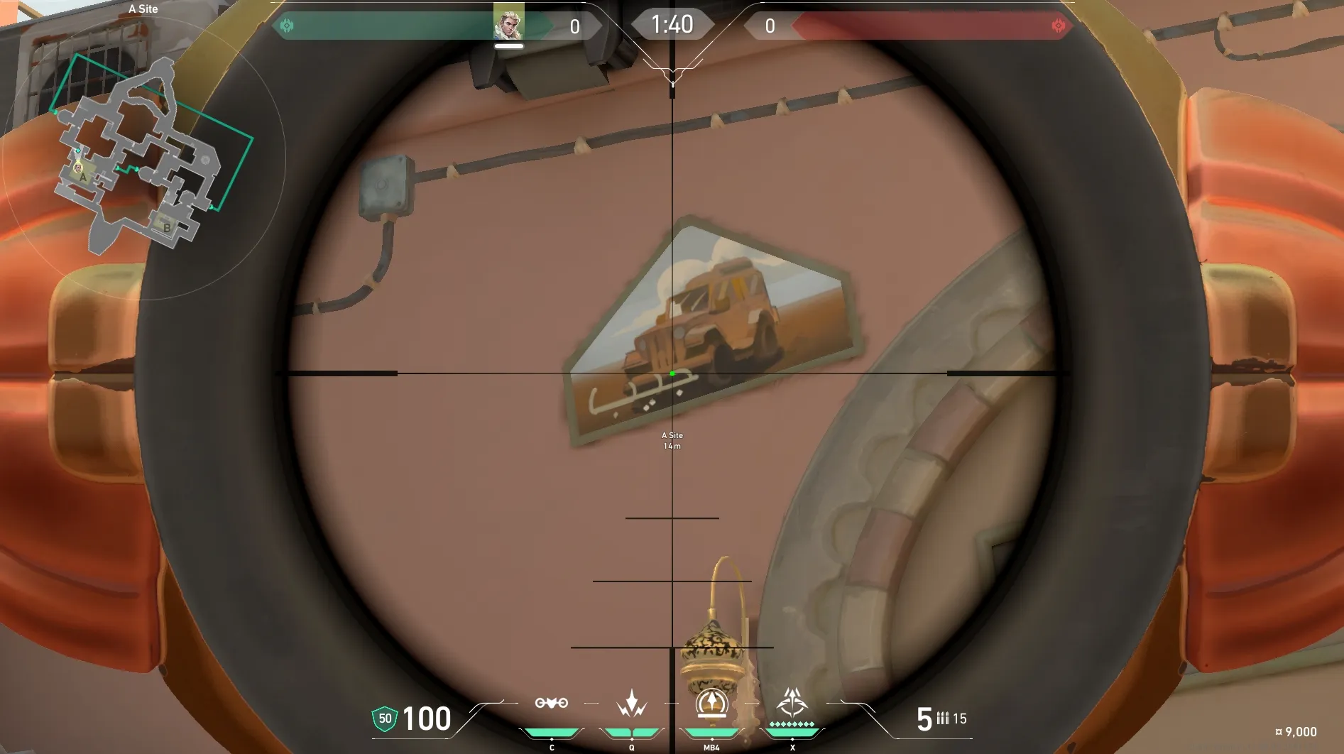 Sova Recon Bolt on Bind Defense Site A — step 3 of 5: Aim — line up the shot