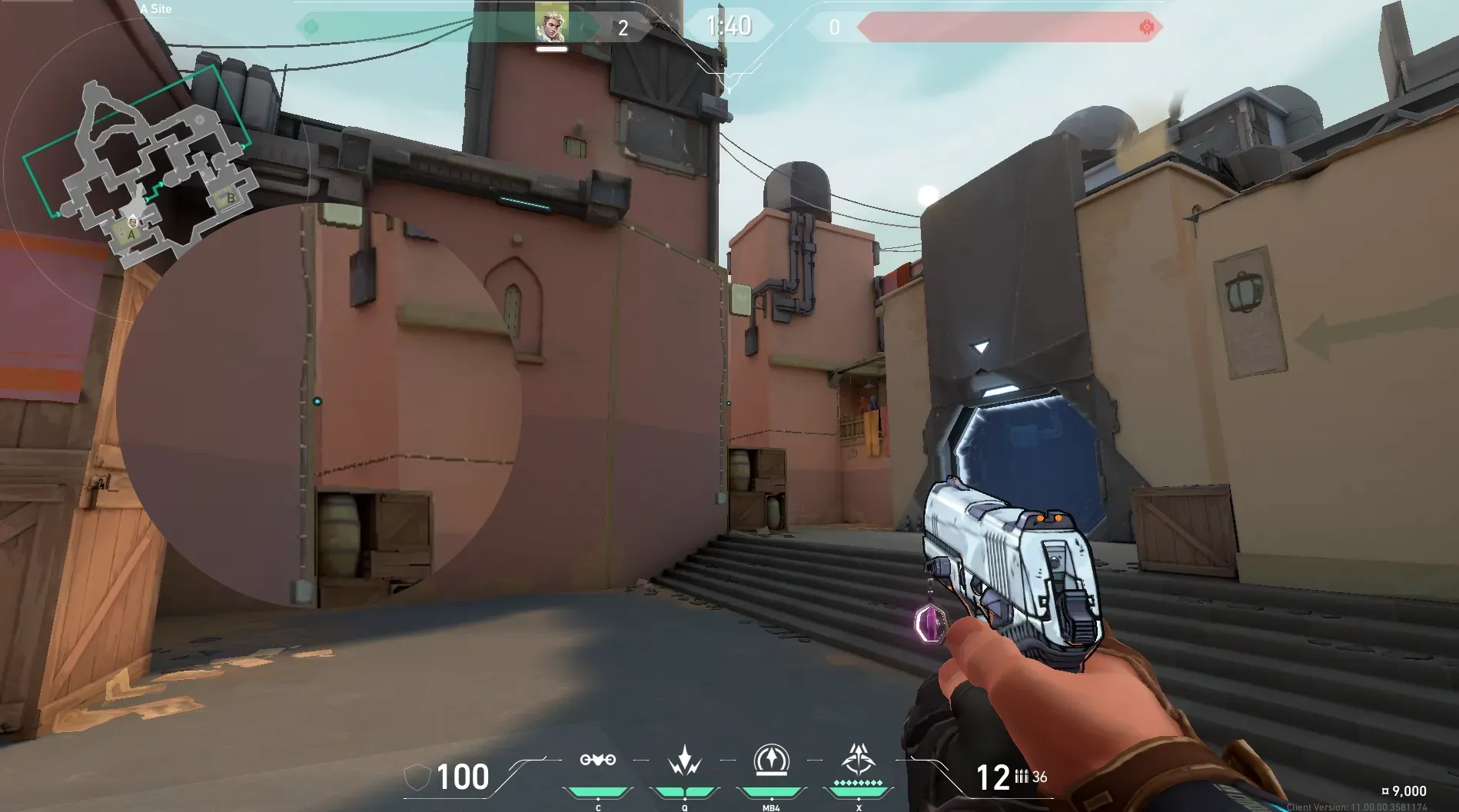 Sova Recon Bolt on Bind Defense Site A — step 2 of 4: Aim — line up the shot