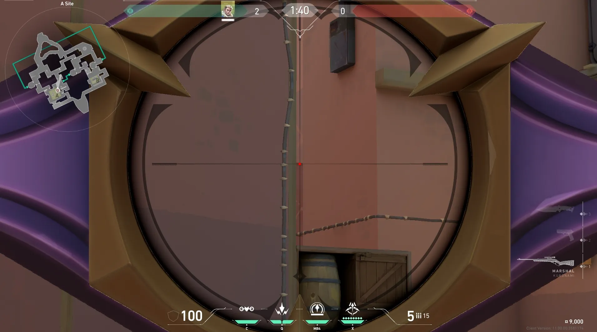 Sova Recon Bolt on Bind Defense Site A — step 3 of 4: Aim — line up the shot