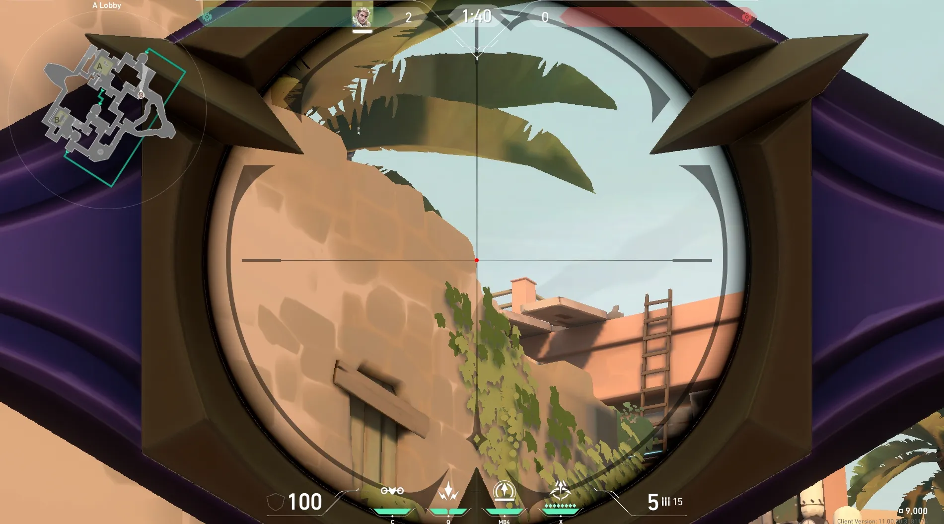 Sova Recon Bolt on Bind Attack Site A — step 3 of 5: Aim — line up the shot
