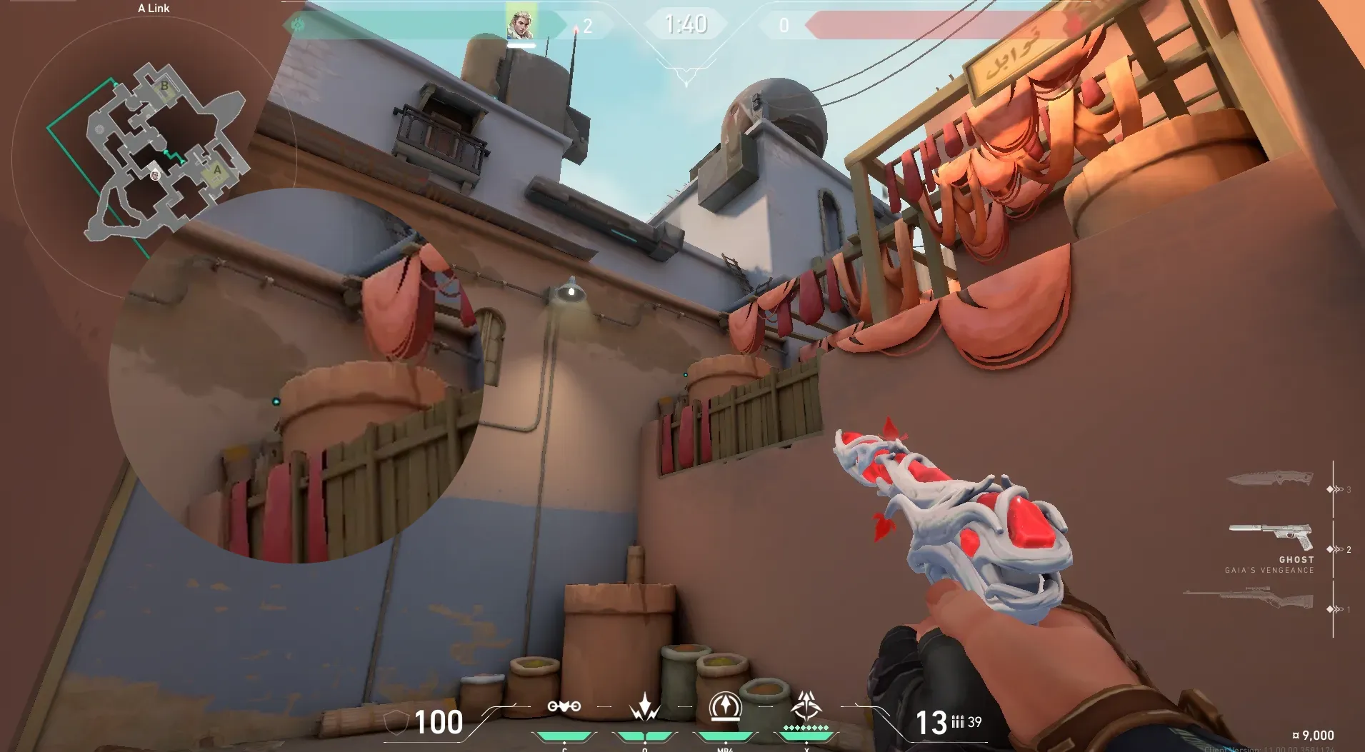 Sova Recon Bolt on Bind Attack Site A — step 2 of 5: Aim — line up the shot