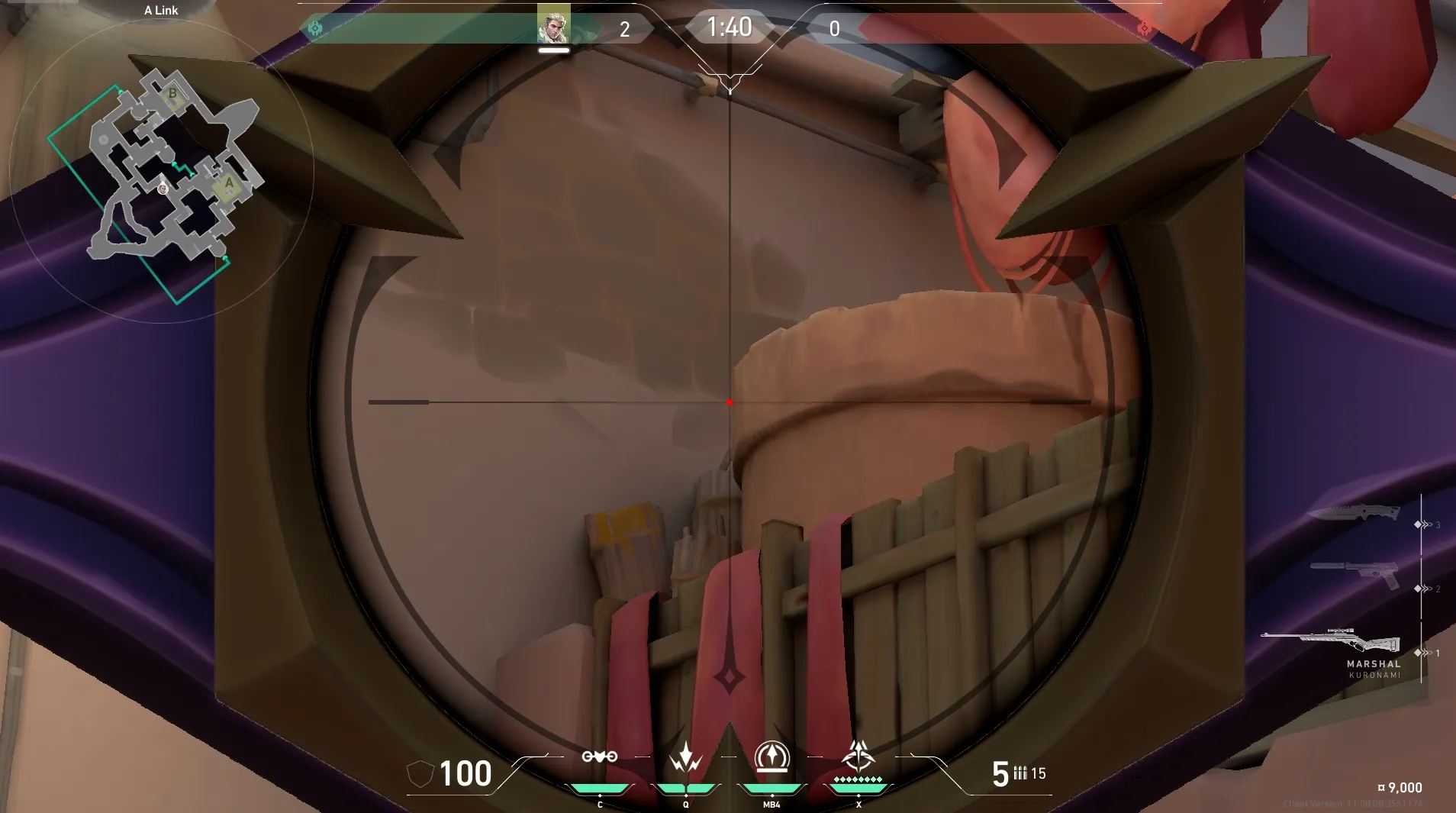 Sova Recon Bolt on Bind Attack Site A — step 3 of 5: Aim — line up the shot
