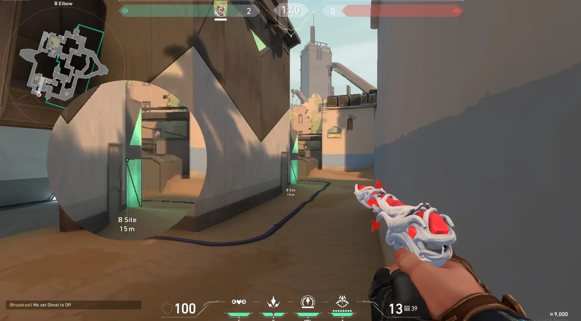 Sova Recon Bolt on Bind Defense Site B — step 2 of 5: Aim — line up the shot