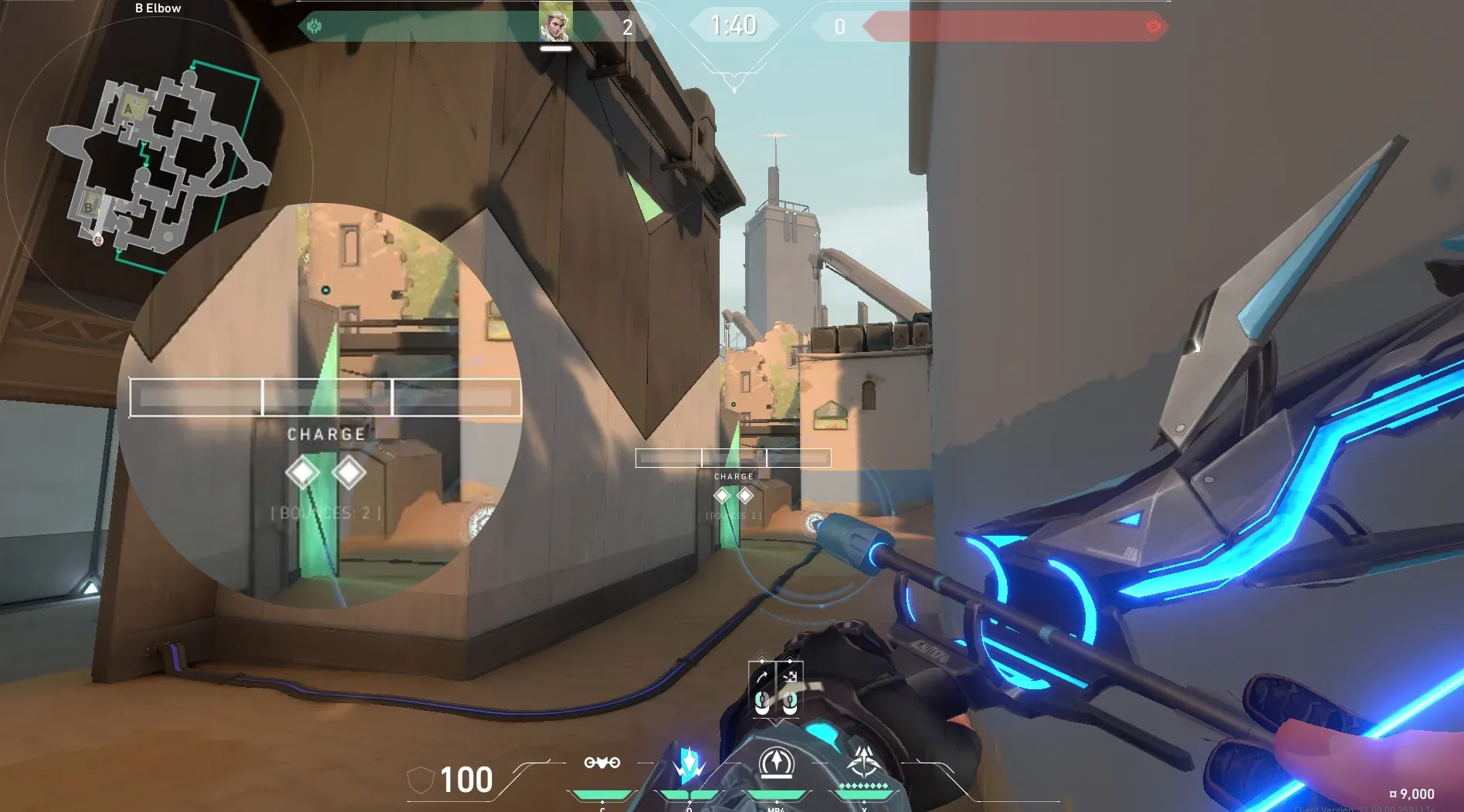 Sova Recon Bolt on Bind Defense Site B — step 4 of 5: Aim — line up the shot