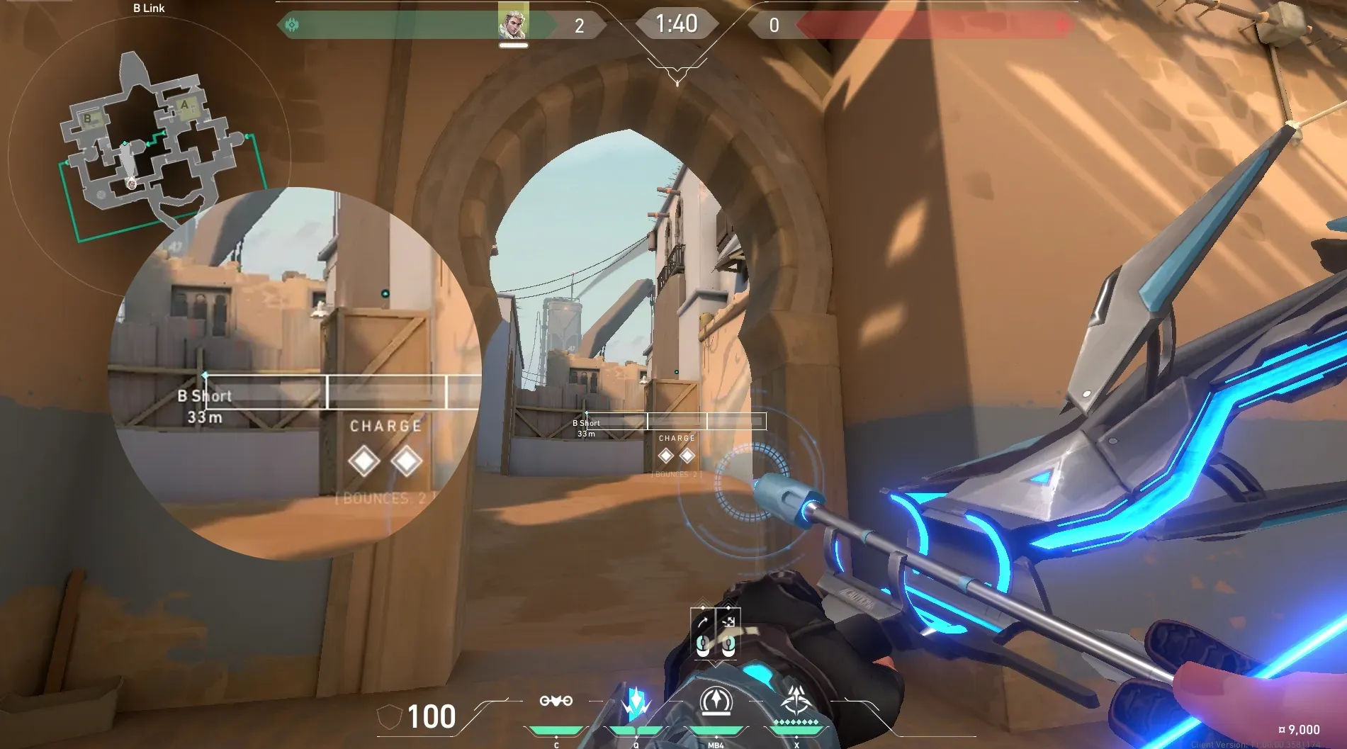 Sova Recon Bolt on Bind Attack Site B — step 4 of 5: Aim — line up the shot