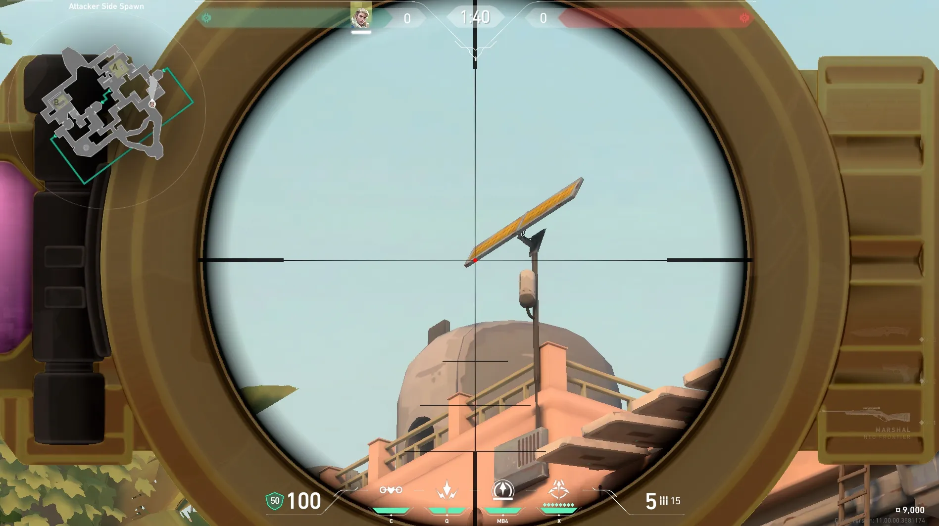 Sova Recon Bolt on Bind Attack Site A — step 3 of 4: Aim — line up the shot