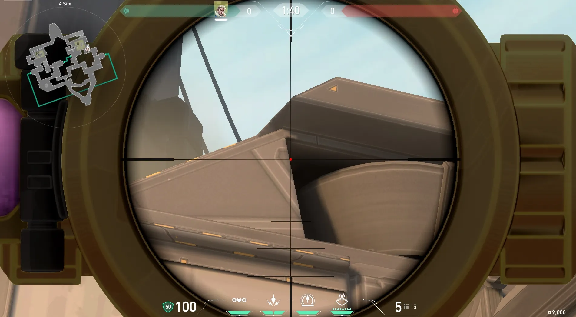 Sova Recon Bolt on Bind Defense Site A — step 3 of 4: Aim — line up the shot